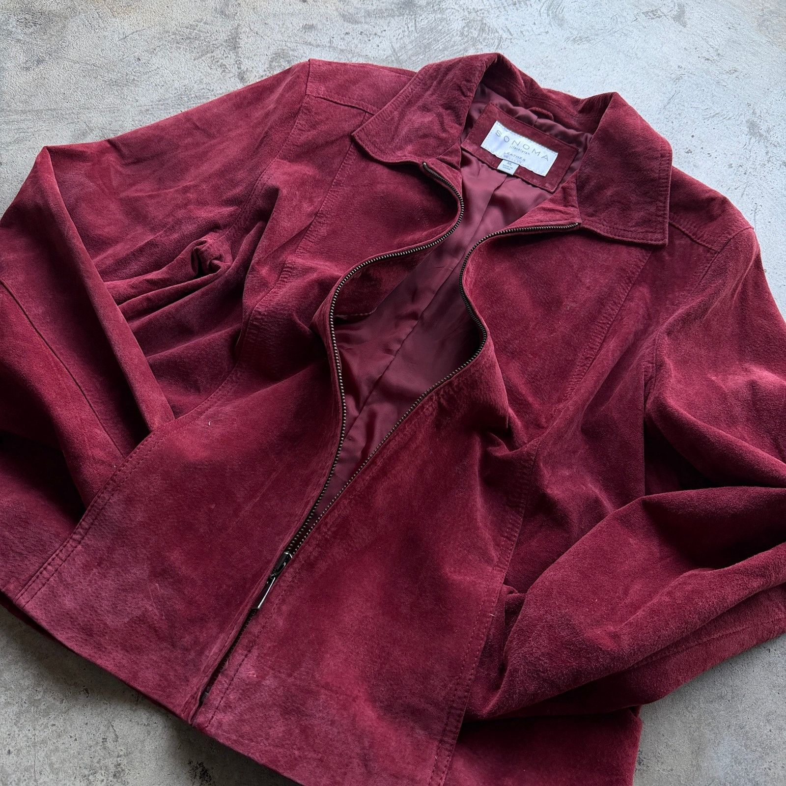 Sonoma Y2K Sonoma Suede Leather Jacket Womens XL Burgundy Moto Boho Size XL / US 12-14 / IT 48-50 - 4 Thumbnail