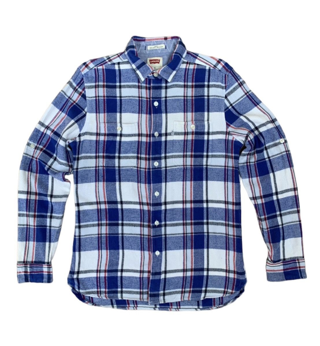 Rare Levis Slim Fit Plaid Tartan Double Pocket Flannel Shirt