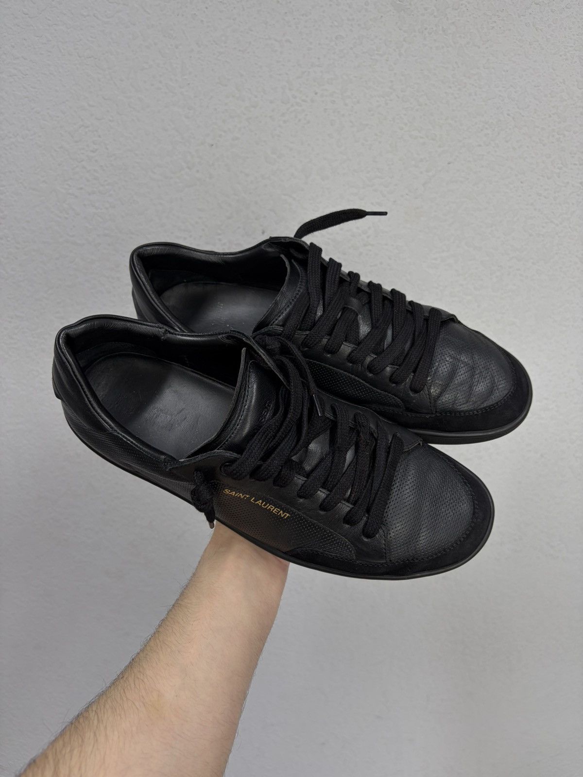 Saint Laurent Paris Saint Laurent Paris Black Leather Sneakers Low Top Shoes Size US 9.5 / EU 42-43 - 4 Thumbnail