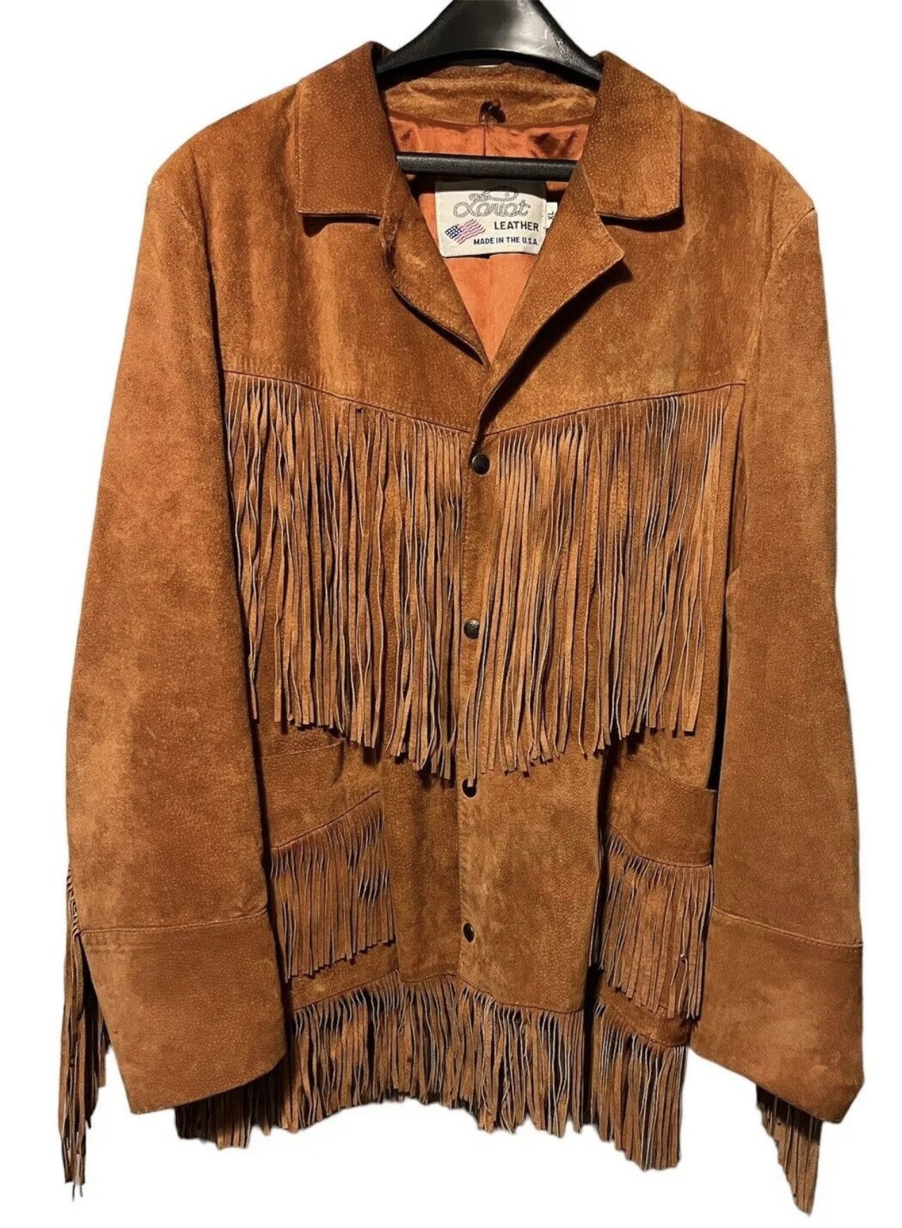 image of Vintage VTG Lariat Men’S Western Genuine Leather Jacket With Fringe in Brown, Men's (Size 2XL)