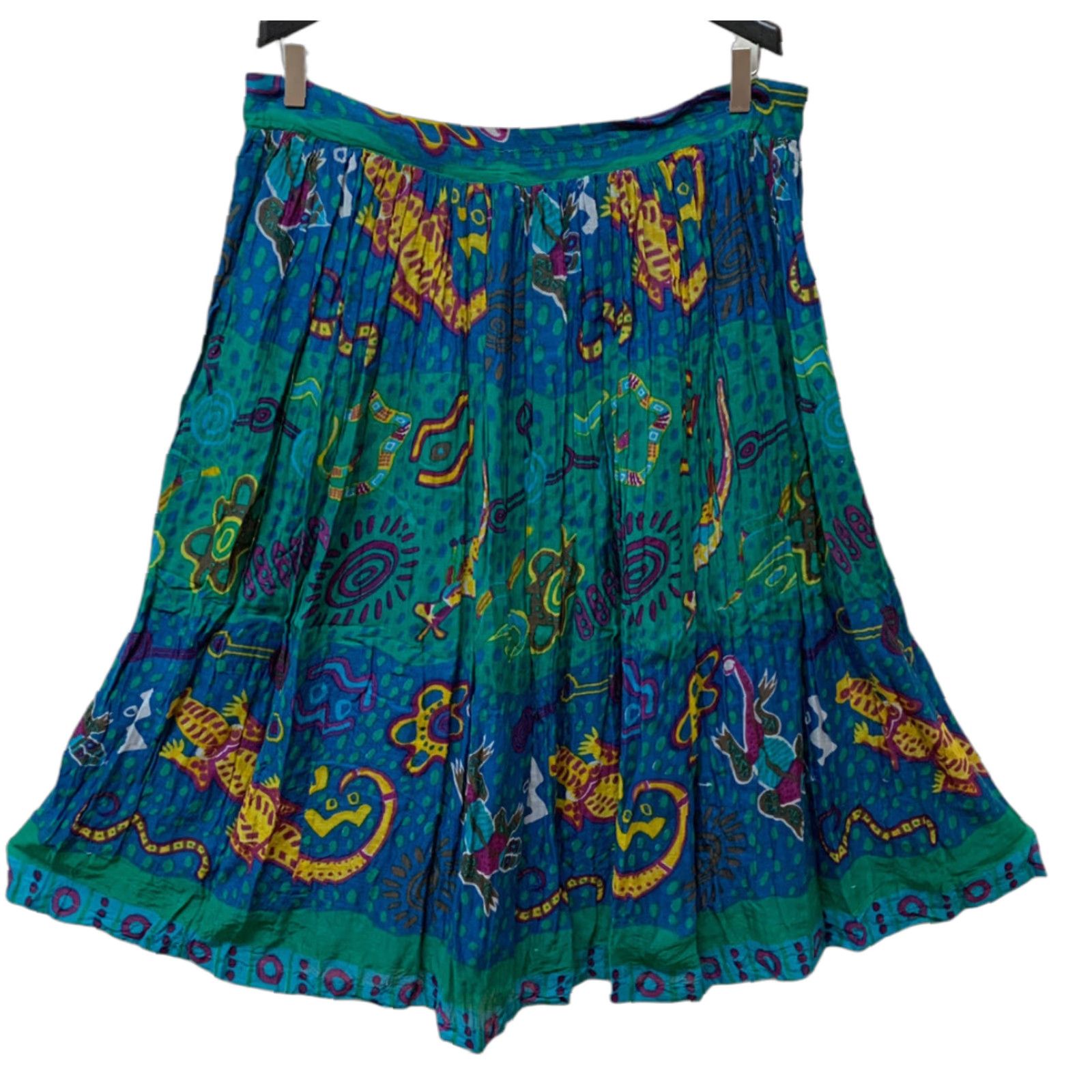 Vintage VINTAGE Cotton Gecko Tropical Broomstick Prairie Midi Skirt Boho Hippie Festival Size 40" / US 18 - 1 Thumbnail