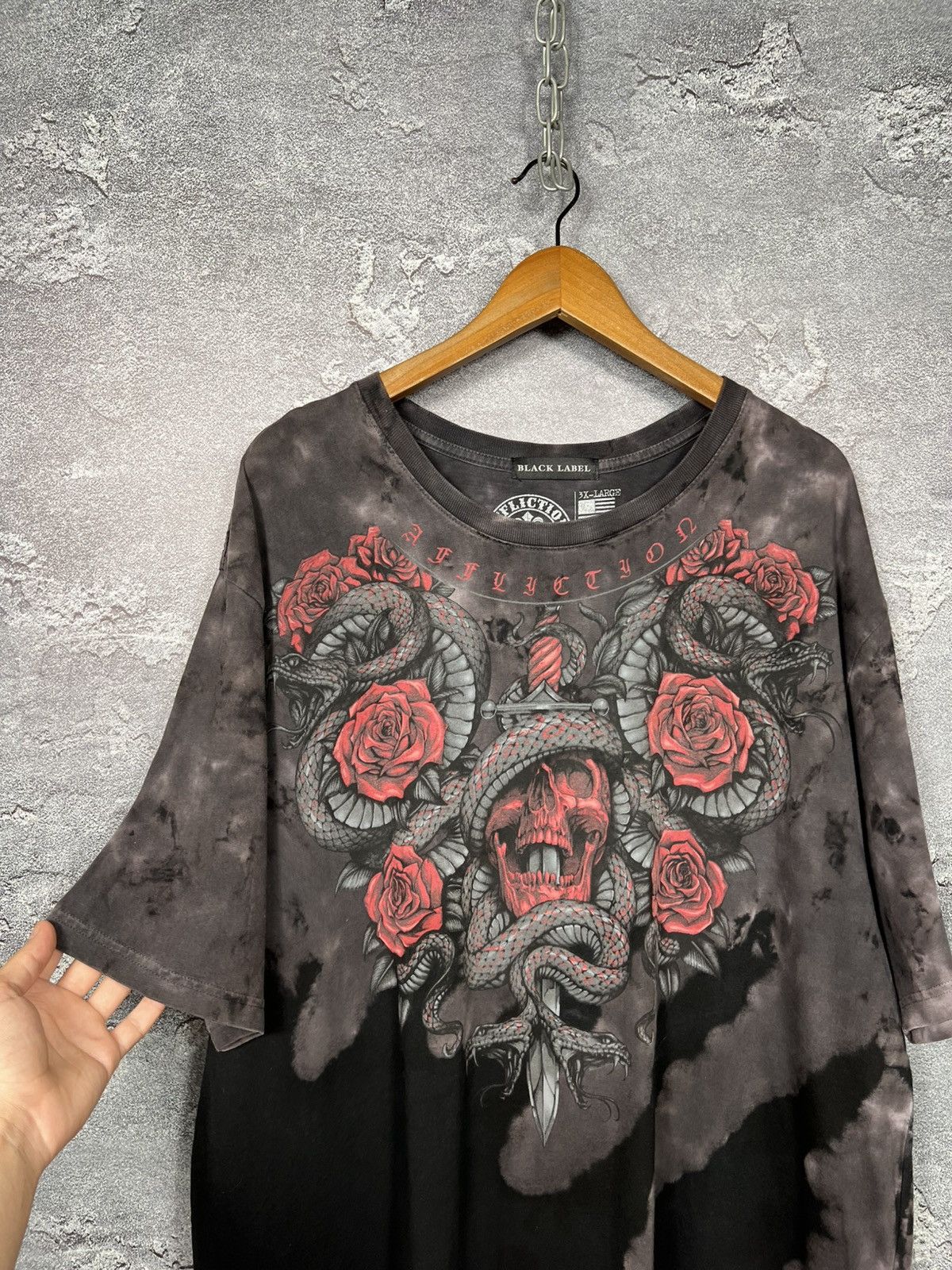 Affliction Affliction 3XL All Over Print Rhinestone Kross Logo T-shirt Size US XXL / EU 58 / 5 - 3 Thumbnail