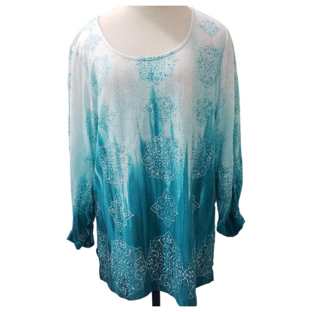 Chicos CT1512 Chico's Lightweight Aqua Scoop Neck T-Shirt Size XL / US 12-14 / IT 48-50 - 1 Thumbnail