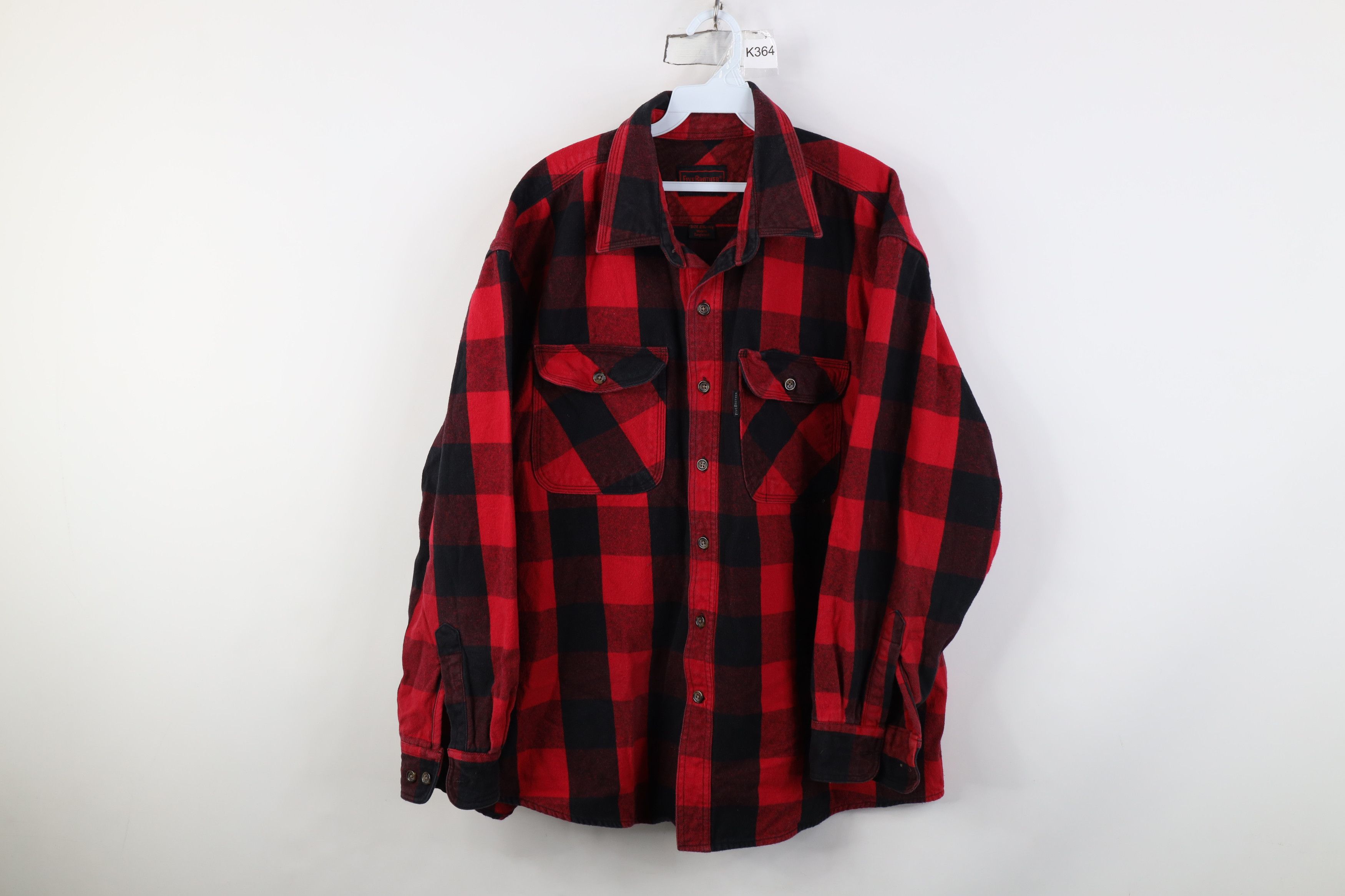 Vintage 90s Five Brother Flannel Button Shirt Red Plaid