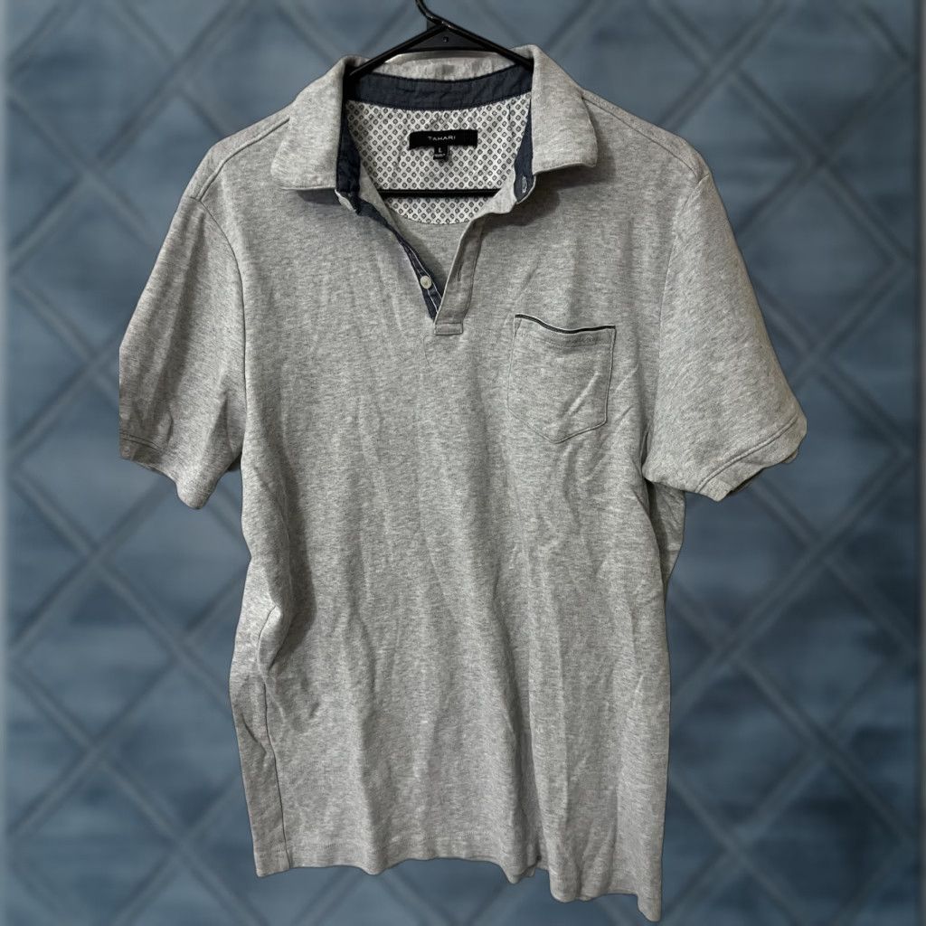 Vintage Tahari Polo Shirt Mens Large Gray Short Sleeve Pocket Solid Cotton Golf Size US L / EU 52-54 / 3 - 1 Thumbnail