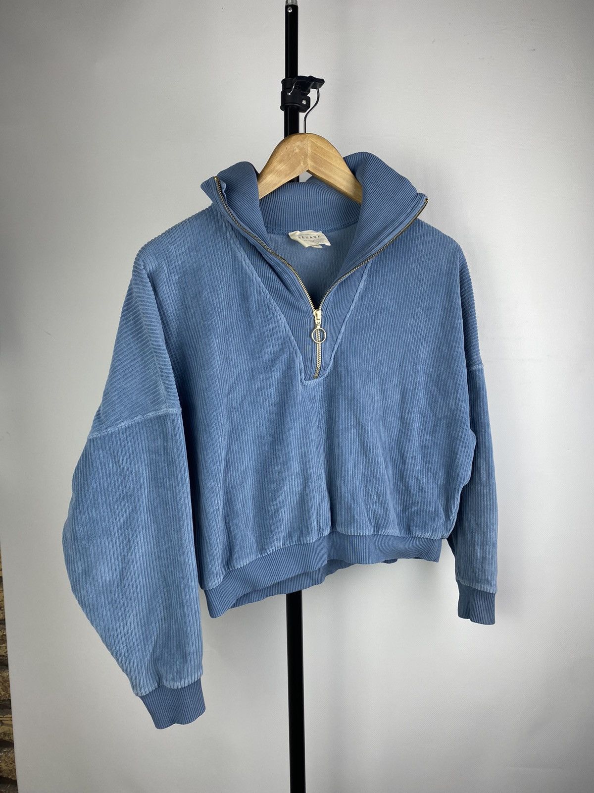 Designer × Sezane Sezane Designer Blue Corduroy Womens 1/4 Zip Sweatshirt Rare Size S / US 4 / IT 40 - 1 Thumbnail