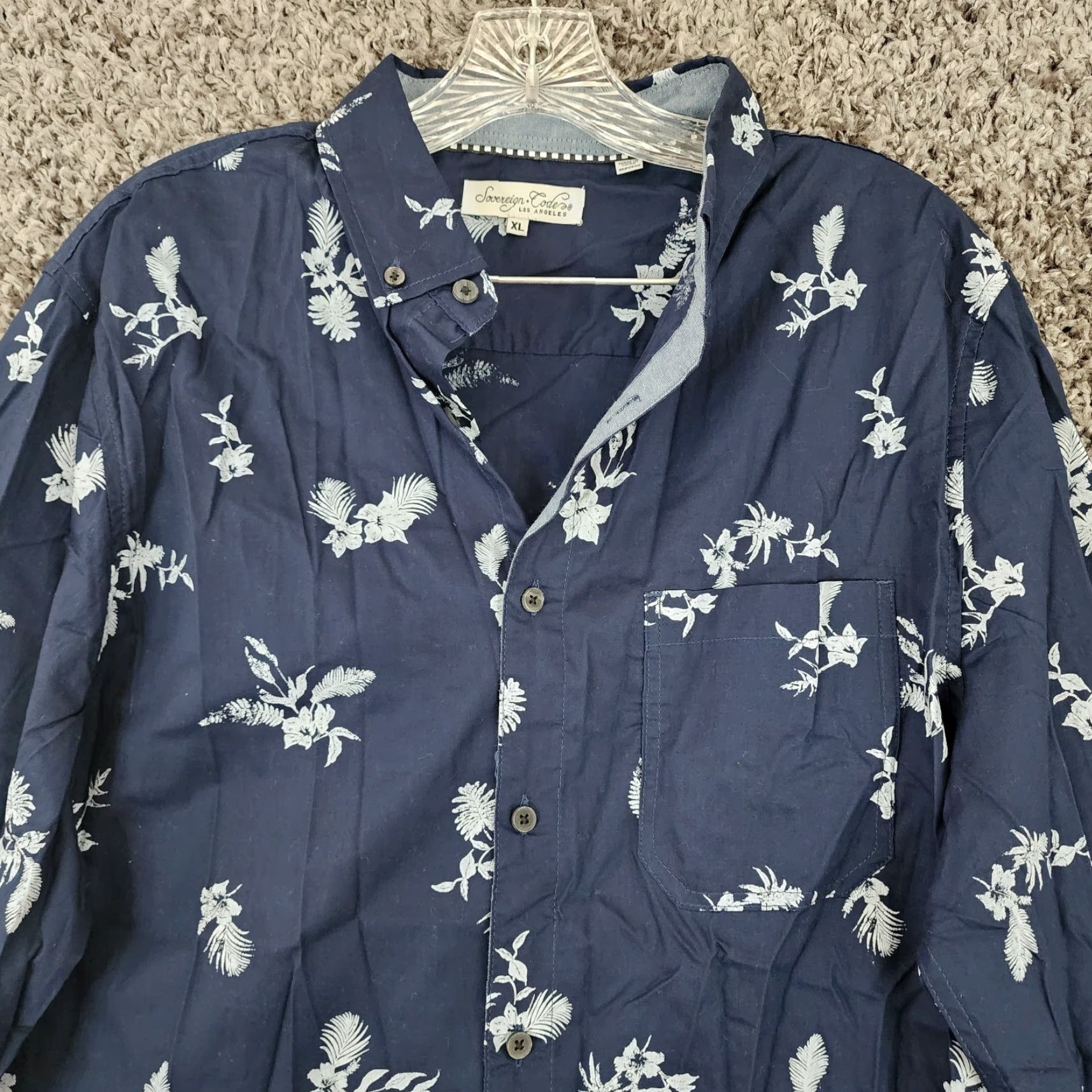 Sovereign Code Sovereign Codes Mens Blue Floral Long Sleeve Button-Up XL Shirt Size US XL / EU 56 / 4 - 2 Thumbnail