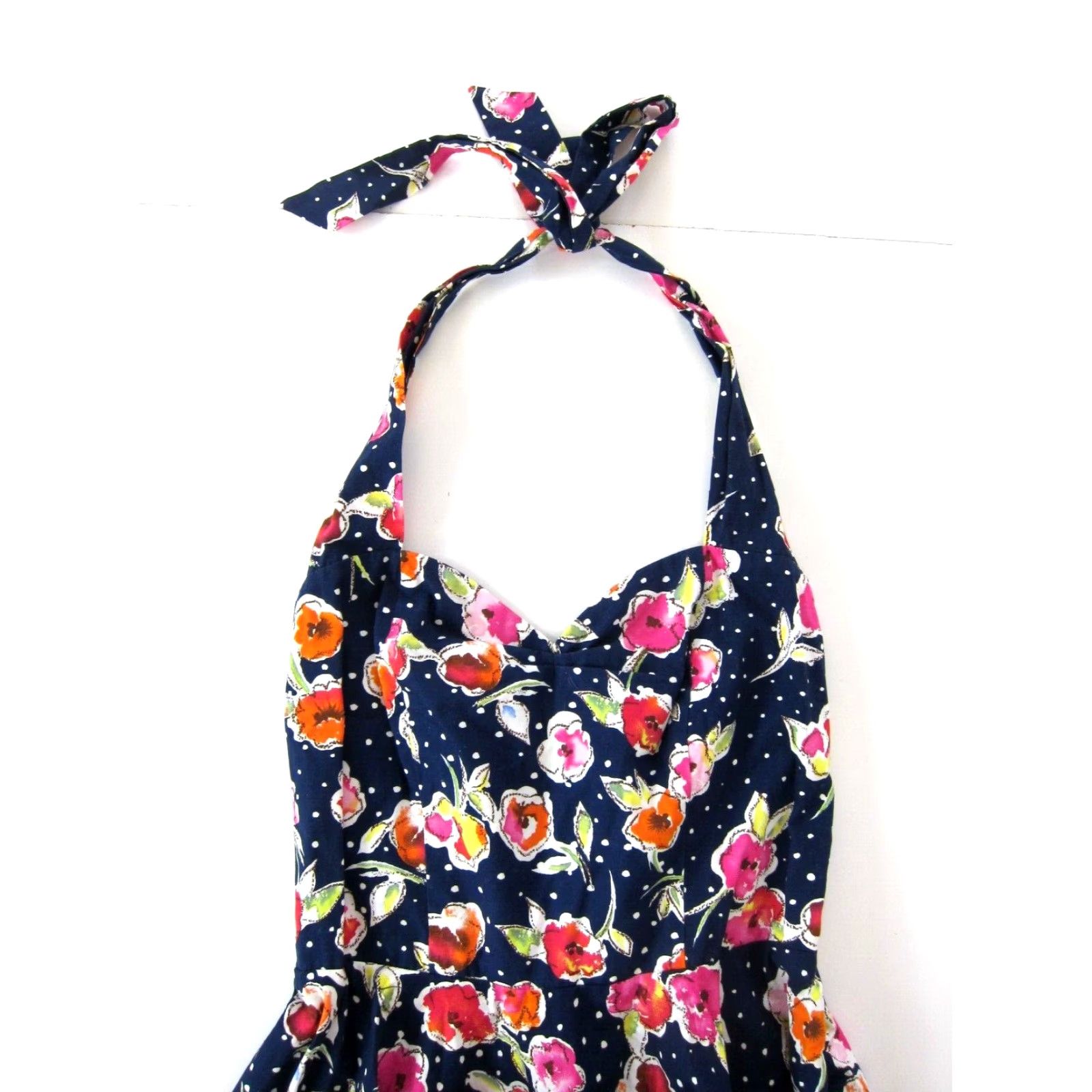 Vintage VINTAGE Lady Mayra Blue Pink Yellow Floral 60's Mod Cotton Halter Tank Sun Dress Women M Size M / US 6-8 / IT 42-44 - 4 Thumbnail