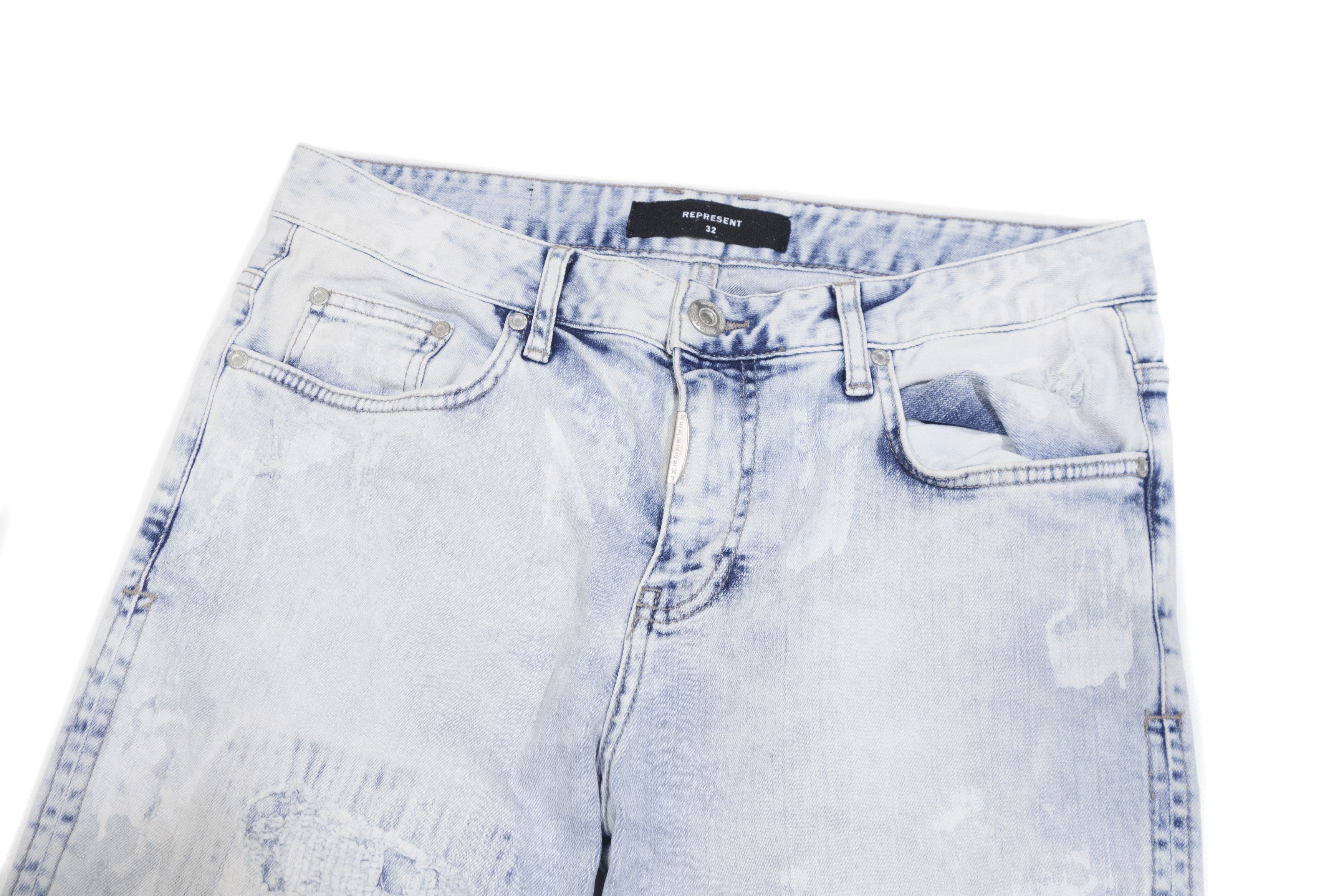 Represent Clo. Repaired Destroyer Denim Bleached Blue Jeans Size US 32 / EU 48 - 3 Thumbnail