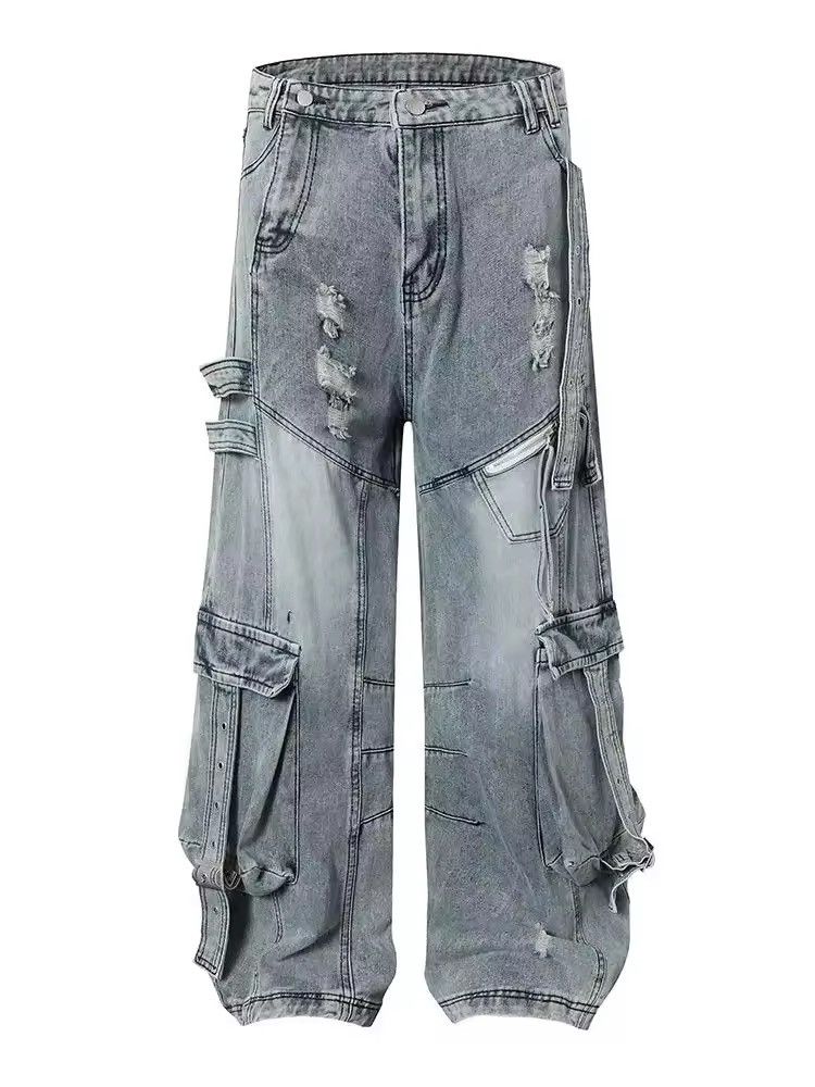 Japanese Brand × Jean Distressed Hole Washed Blue Baggy Cargo Jean Size US 31 - 1 Thumbnail