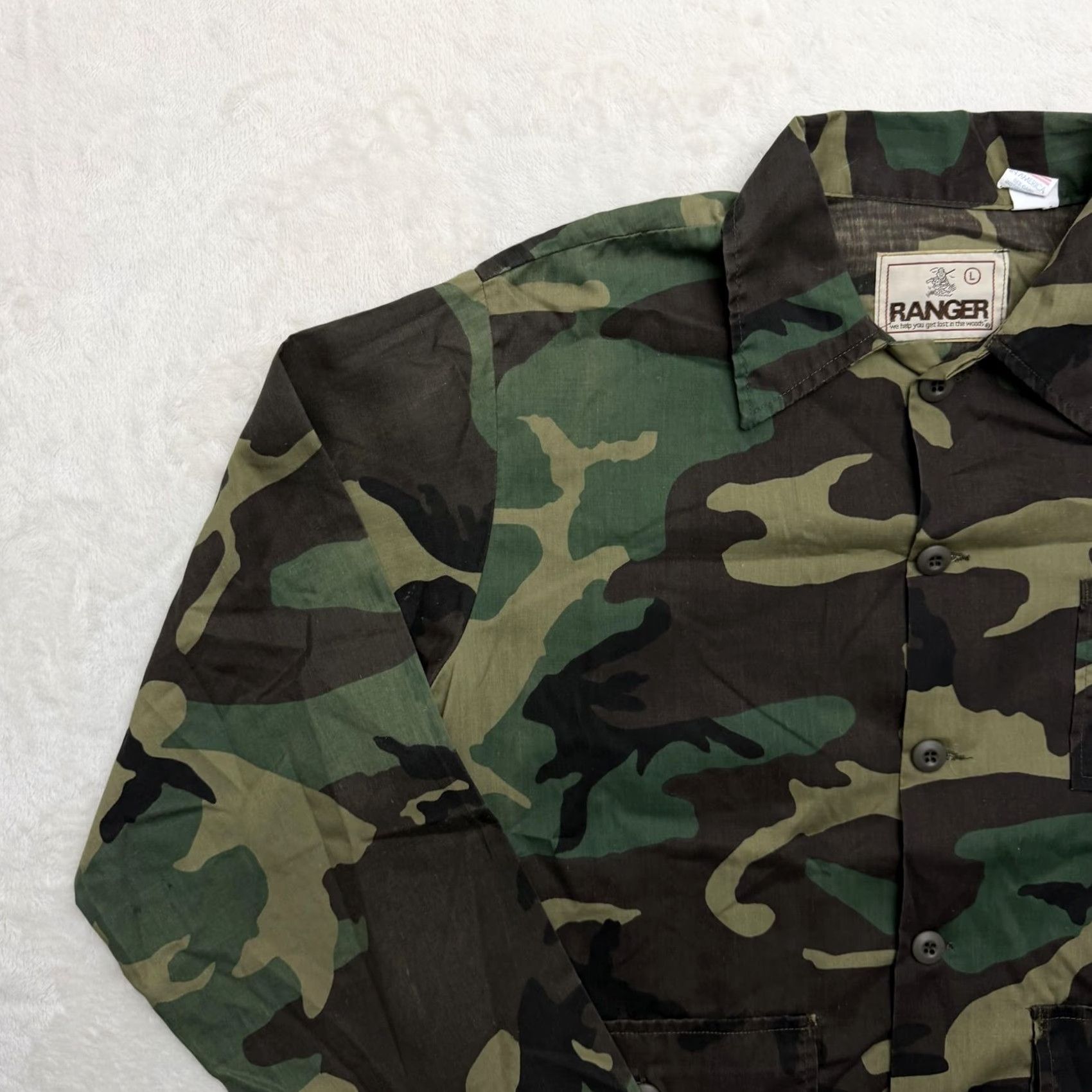 Vintage Ranger Jacket Mens Large Green Camouflage Cotton Military Lightweight USA Made Size US L / EU 52-54 / 3 - 5 Thumbnail