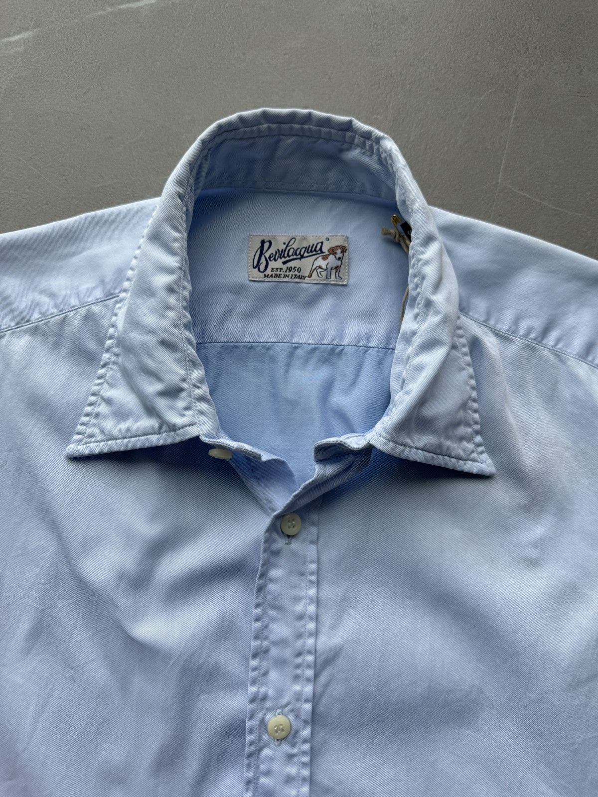 Bevilacqua BEVILACQUA Italy Handmade Mens Blue Cotton Dress Shirt Size US S / EU 44-46 / 1 - 1 Thumbnail