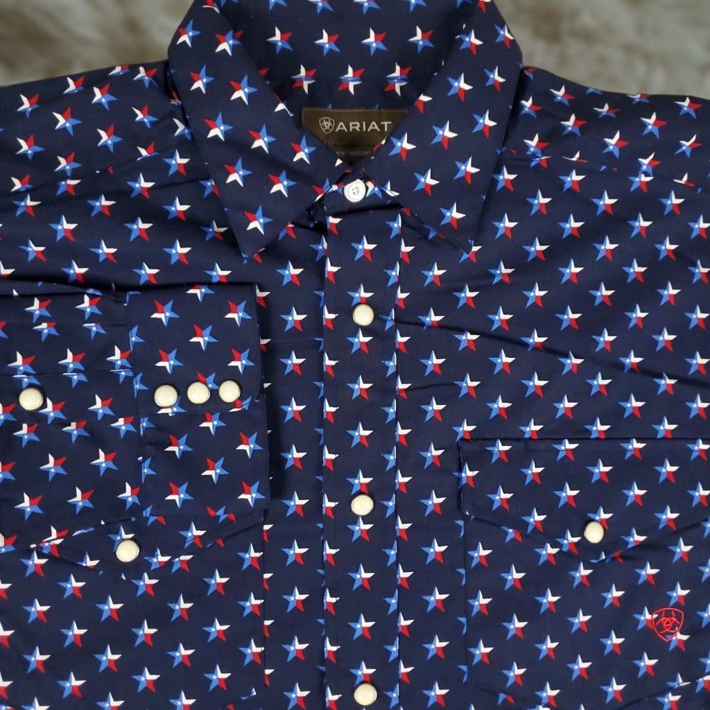Ariat Ariat Shirt Mens Medium Blue Western Pearl Snap Button-Up Long Sleeve Star Print Size US M / EU 48-50 / 2 - 1 Thumbnail