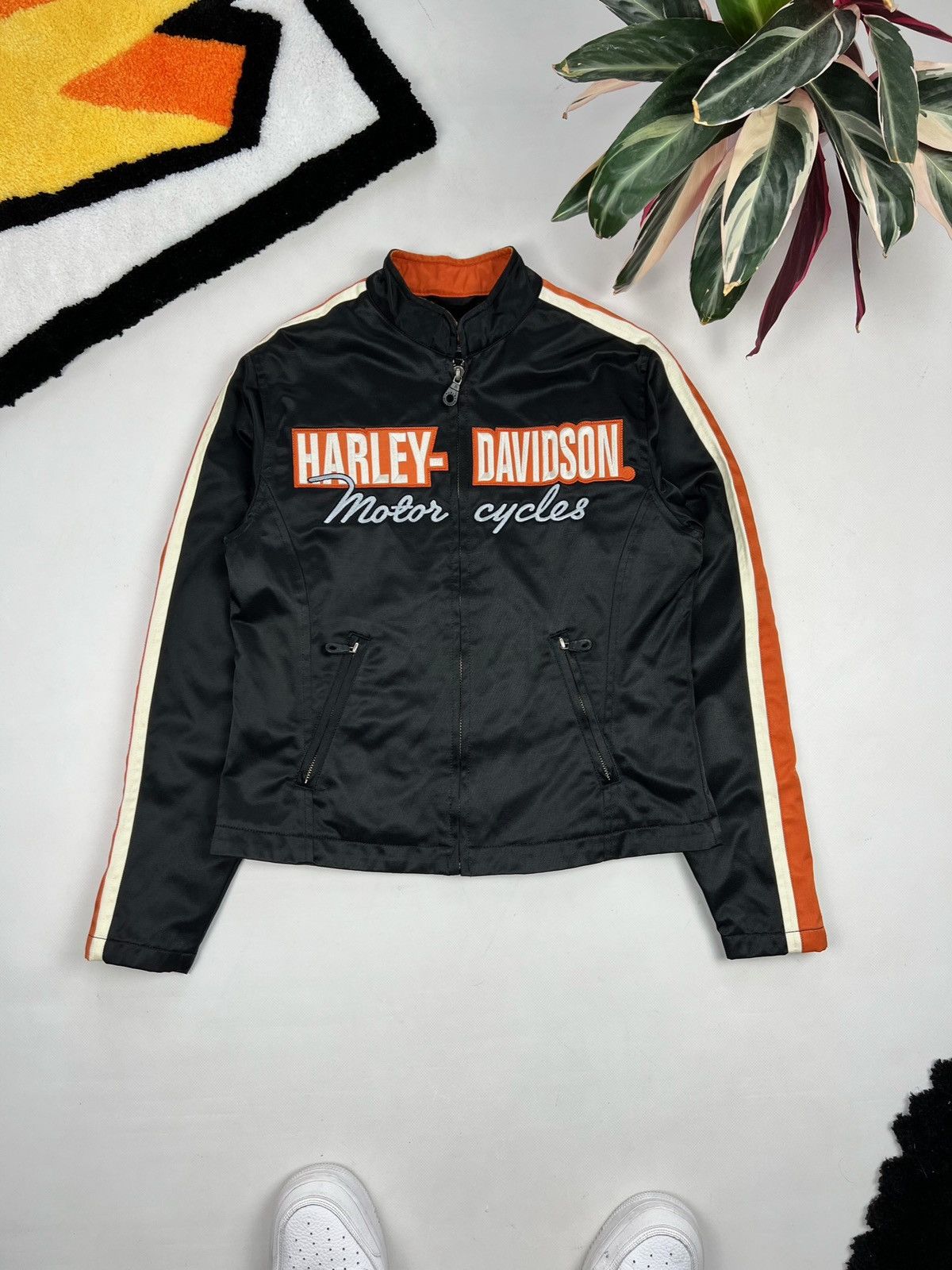 Harley Davidson × Vintage Vintage Harley Davidson Striped Moto Cropped Jacket Size S / US 4 / IT 40 - 2 Thumbnail