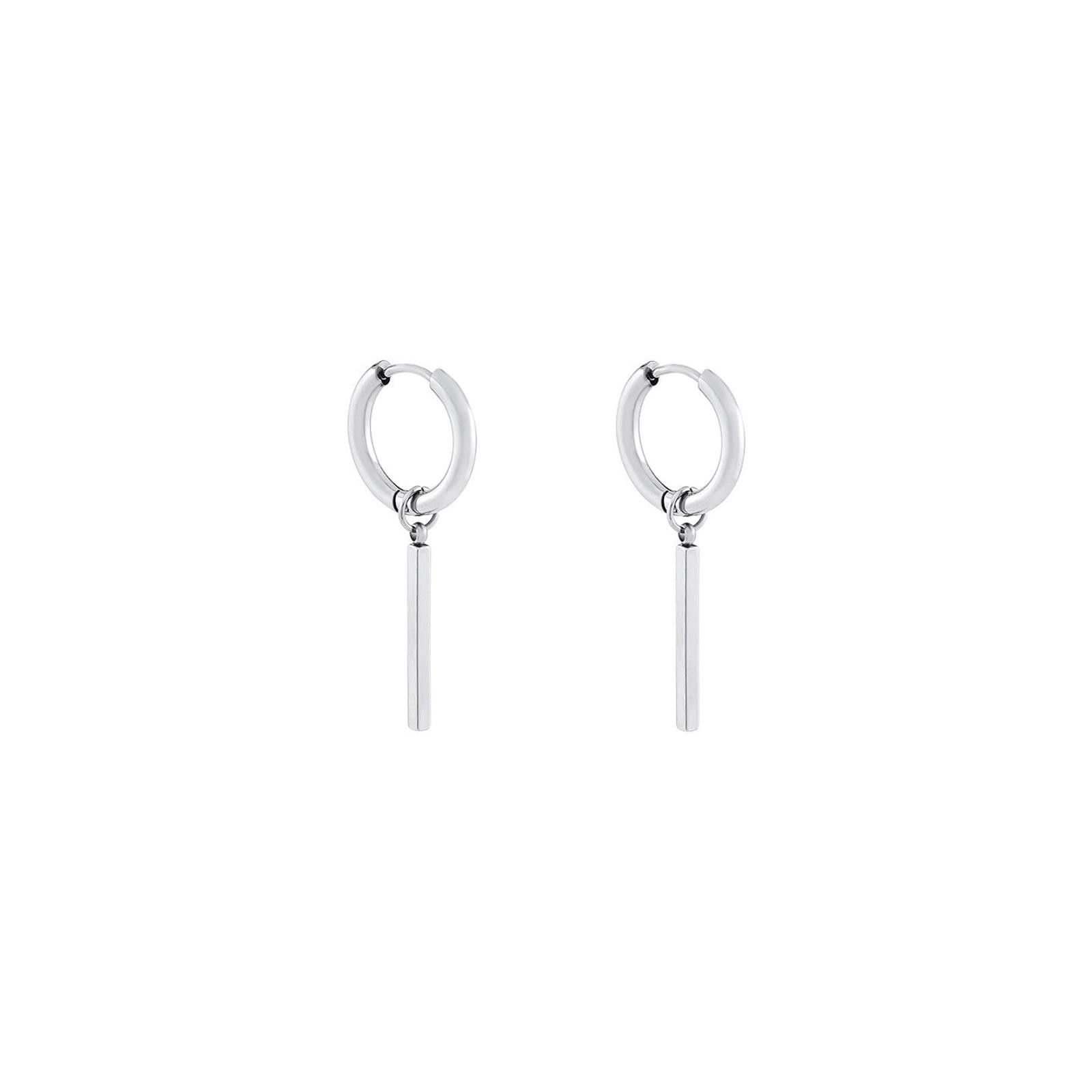 Jewelry Minimalist Silver Earrings – Circle & Bar Pendant Size ONE SIZE - 5 Thumbnail