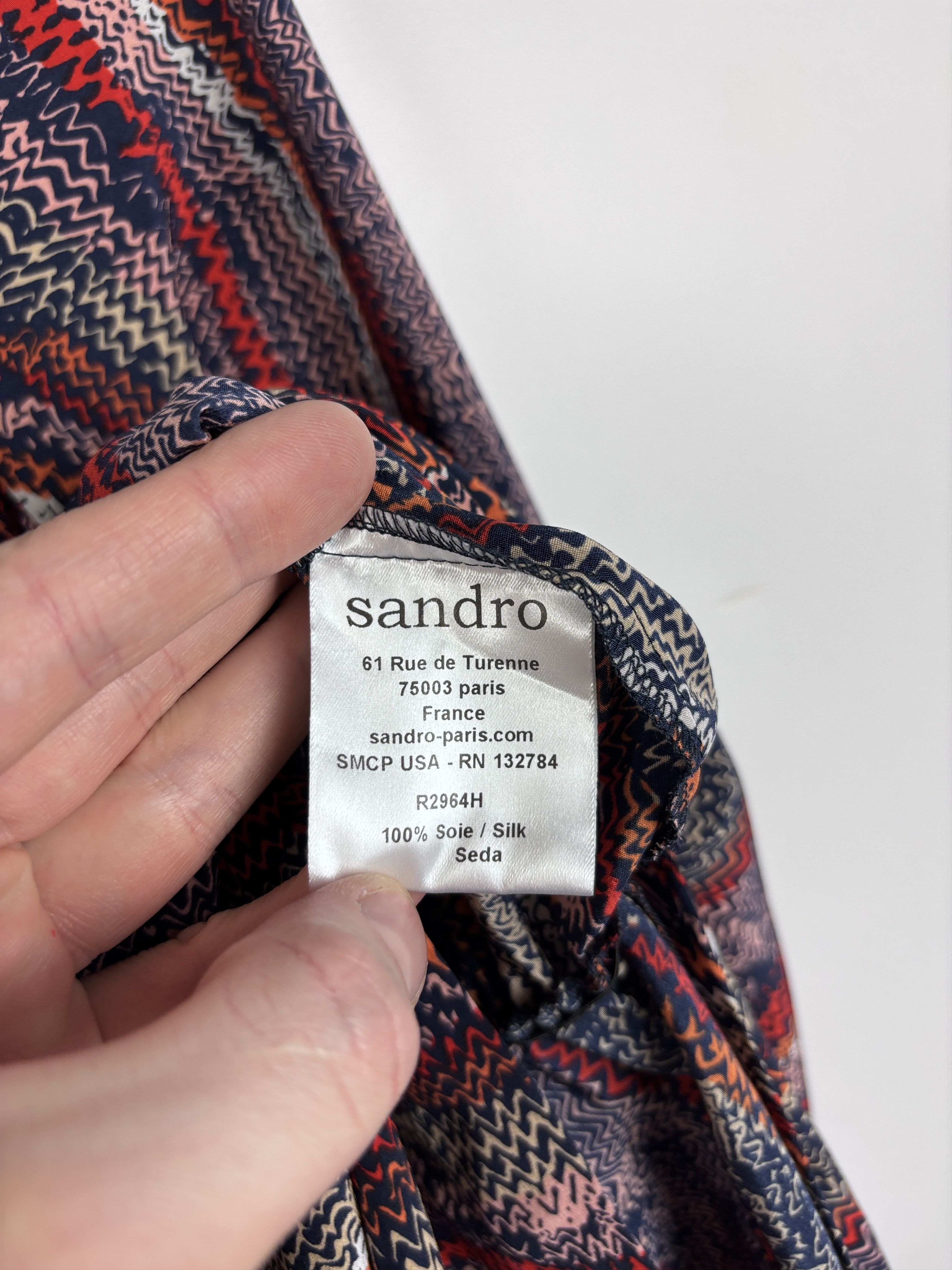 Sandro Sandro Silk Zigzag Pattern Long Sleeve Dress Elastic Waist 1 Size S / US 4 / IT 40 - 10 Thumbnail