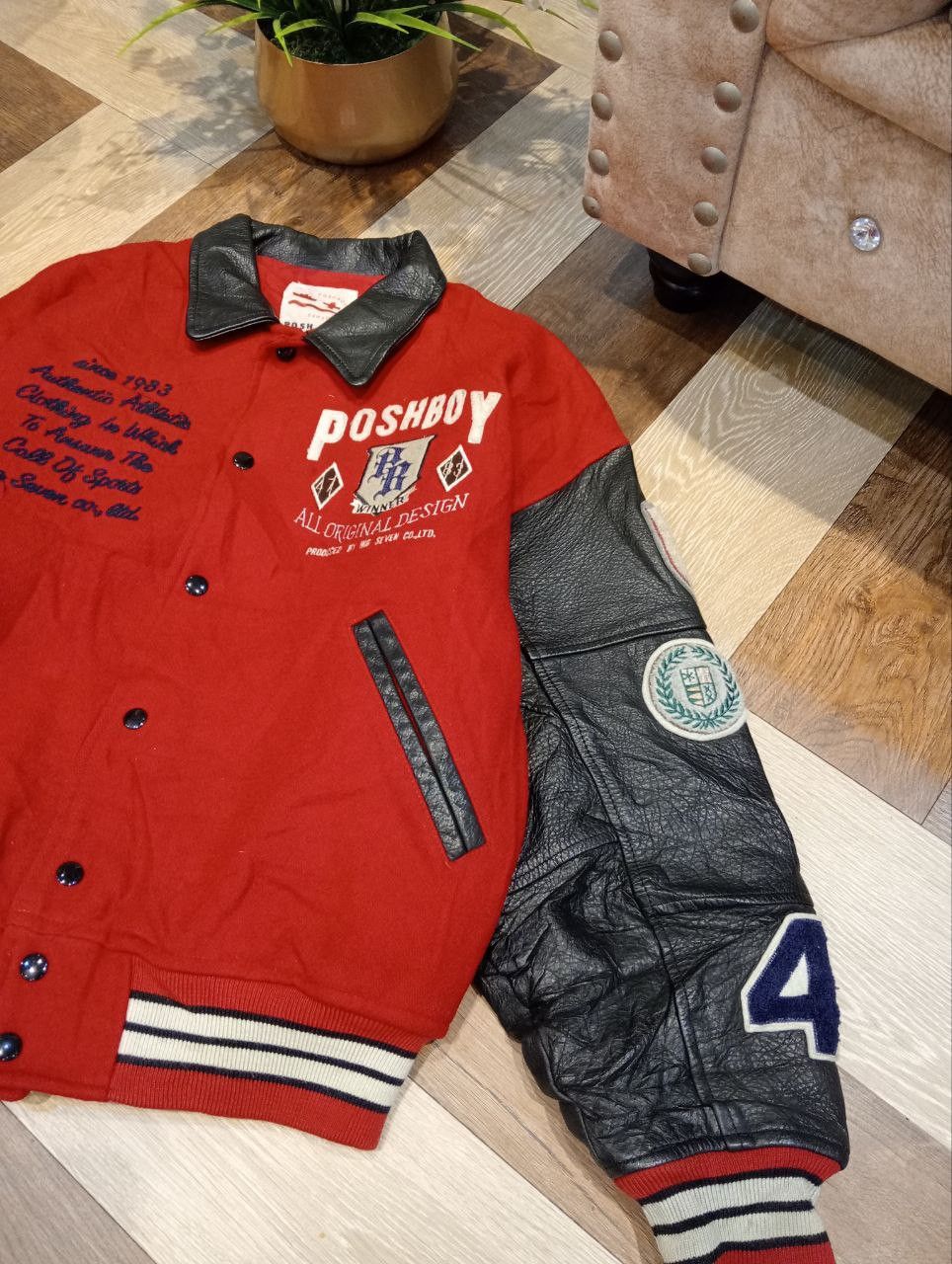Japanese Brand VINTAGE POSHBOY PATCHES VARSITY JACKET Size US L / EU 52-54 / 3 - 4 Thumbnail