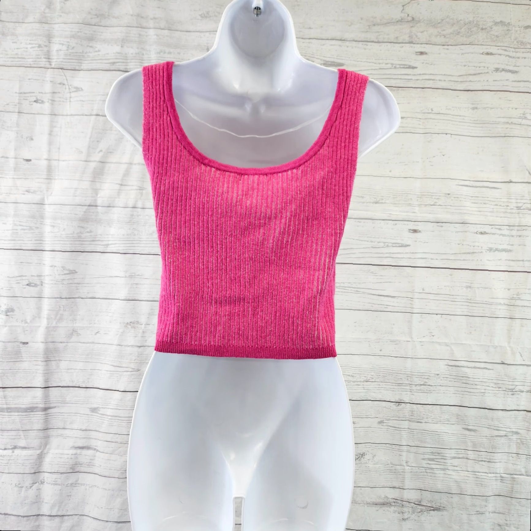Vintage Wild Fable Womens Knit Crop Top Sz Large Pink Ribbed Scoop Neck Sleeveless Tank Cropped Size L / US 10 / IT 46 - 3 Thumbnail