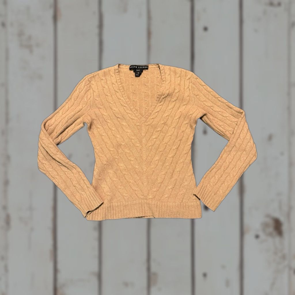 Ralph Lauren VINTAGE Ralph Lauren Black Label Women's Beige 100% Cashmere Cable Knit Sweater Med Pullover Size M / US 6-8 / IT 42-44 - 1 Thumbnail