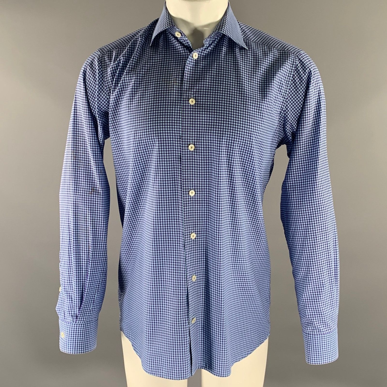 Eton ETON Size S Blue Purple Gingham Cotton Long Sleeve Shirt Size US S / EU 44-46 / 1 - 1 Thumbnail
