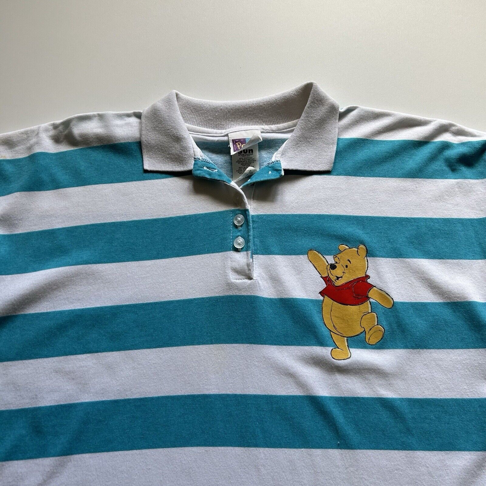 Disney Vintage Y2K Winnie The Pooh Disney Striped Polo Shirt XL Size US XL / EU 56 / 4 - 2 Thumbnail
