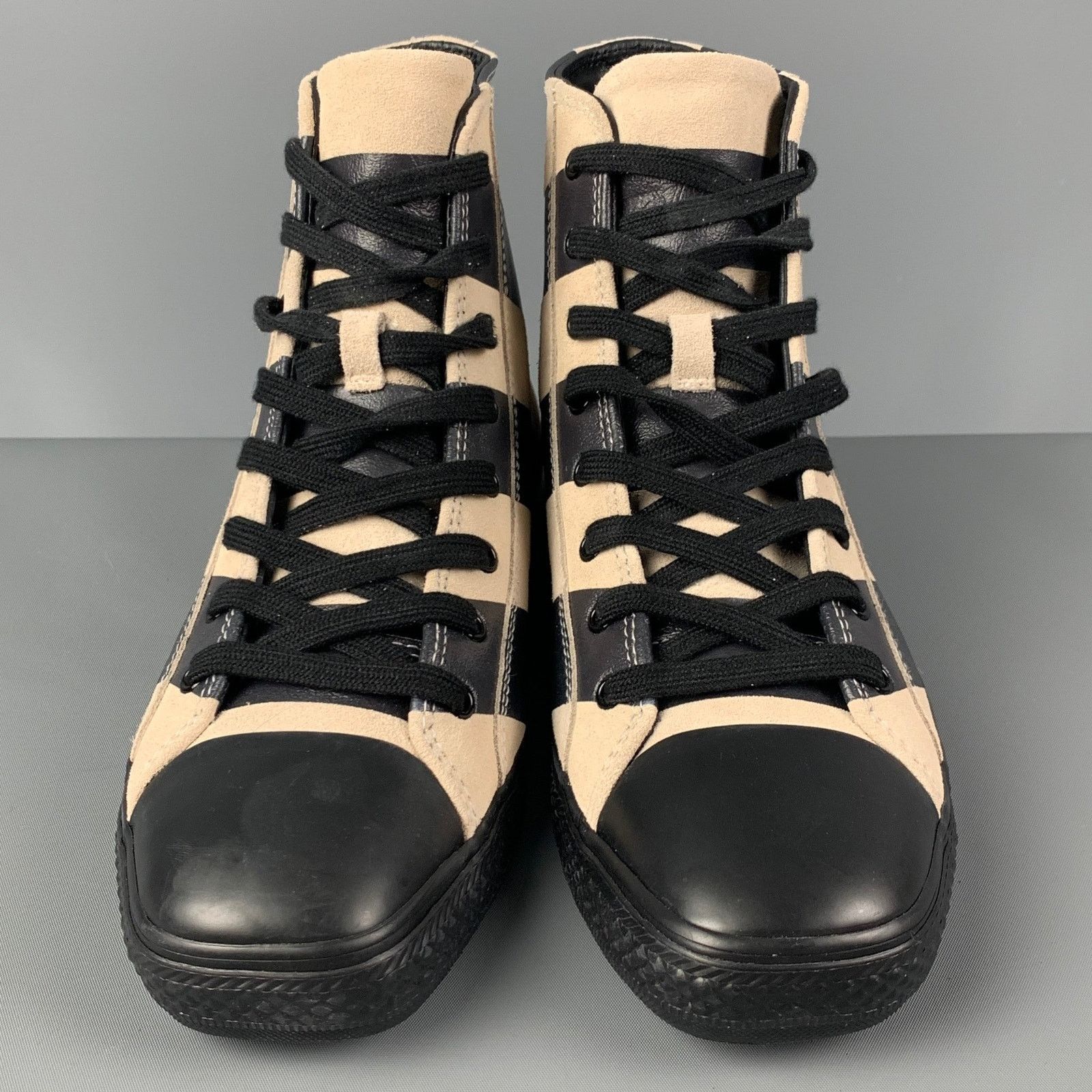 Calvin Klein 205W39NYC Carizma Size 8 Black Beige Stripe Leather High Top Sneakers Size US 8 / EU 41 - 4 Thumbnail