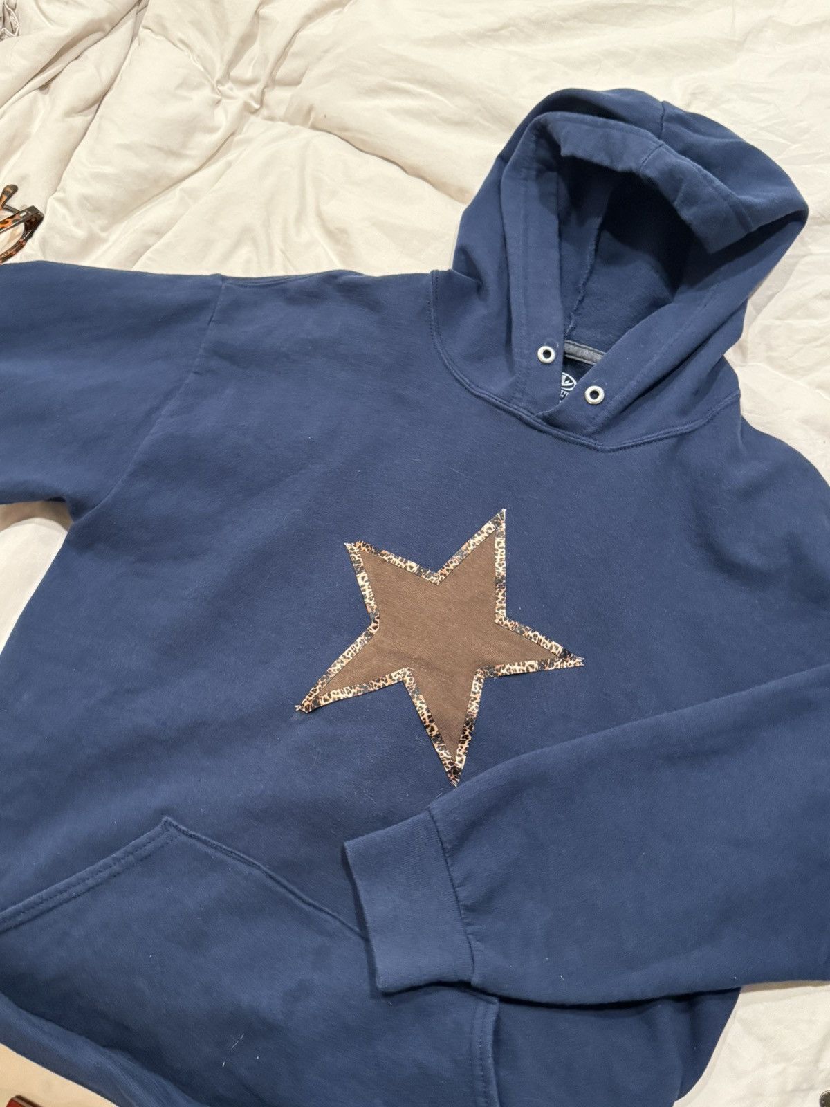 Handmade cheetah print navy brown star hoodie