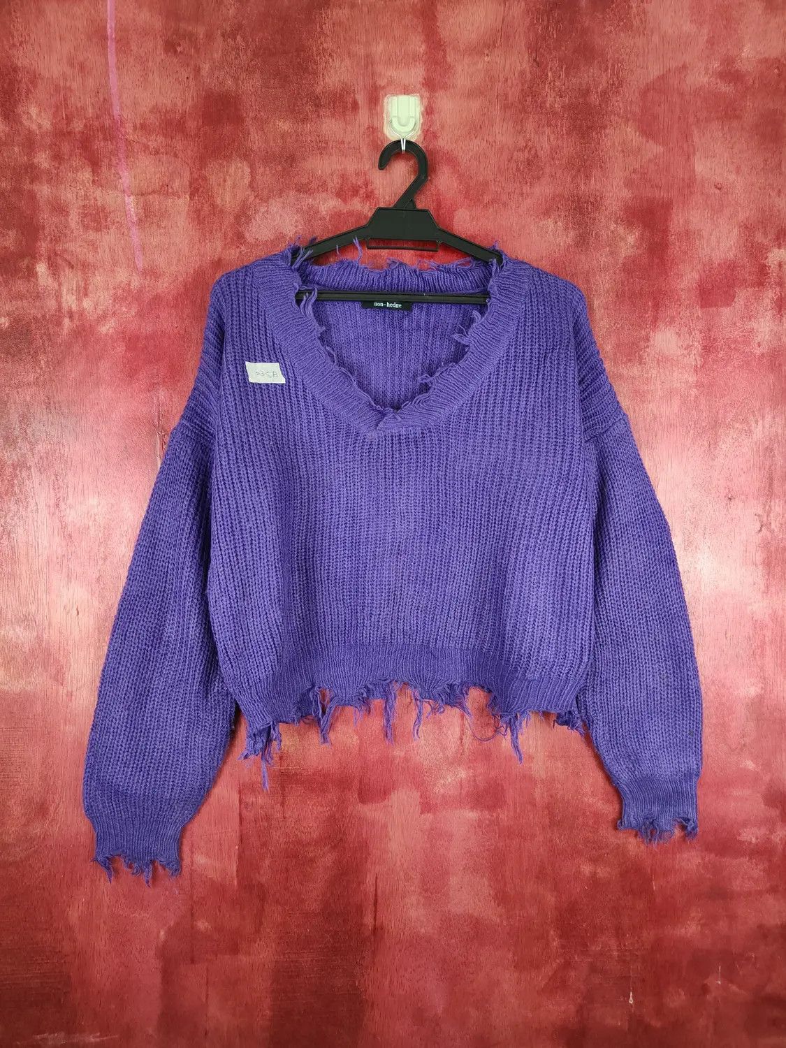 Homespun Knitwear Non-hedge Purple ripped distressed Knitwear #235BDLL Size US M / EU 48-50 / 2 - 1 Thumbnail