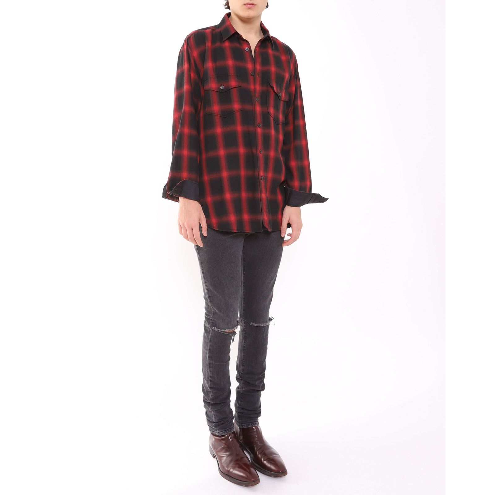 Saint Laurent Paris FW13 Oversized Flannel in Red & Black Checked Wool Size US XL / EU 56 / 4 - 6 Thumbnail