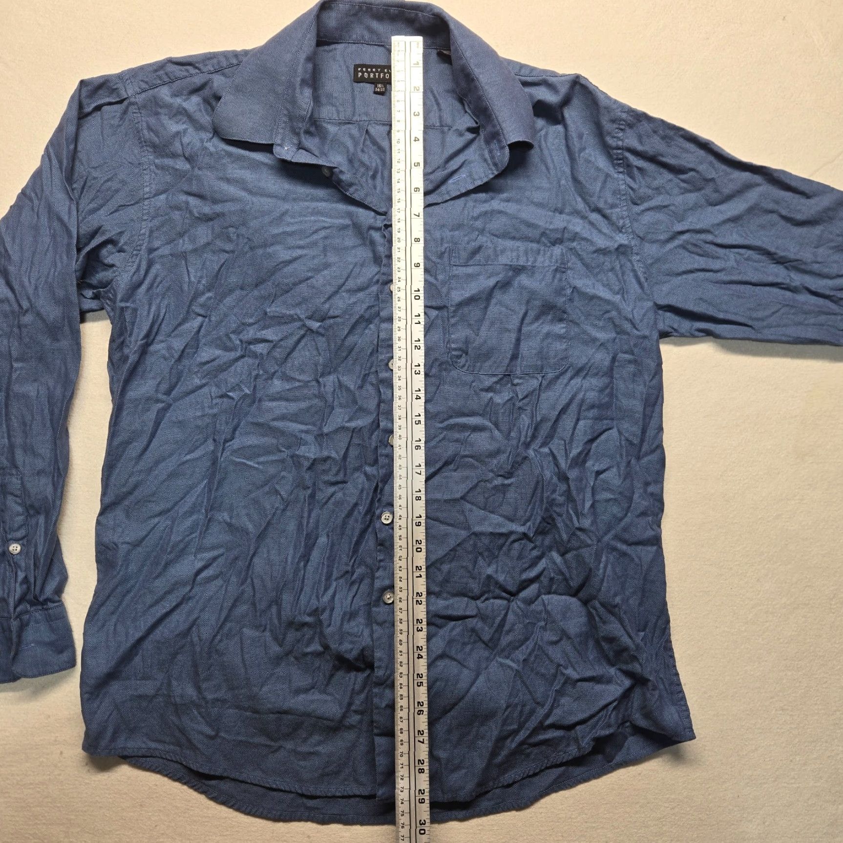 Perry Ellis VINTAGE Perry Ellis Portfolio Dress Shirt Men Long Sleeve Solid Blue 16.5 34-35 Button Up Size US L / EU 52-54 / 3 - 6 Thumbnail