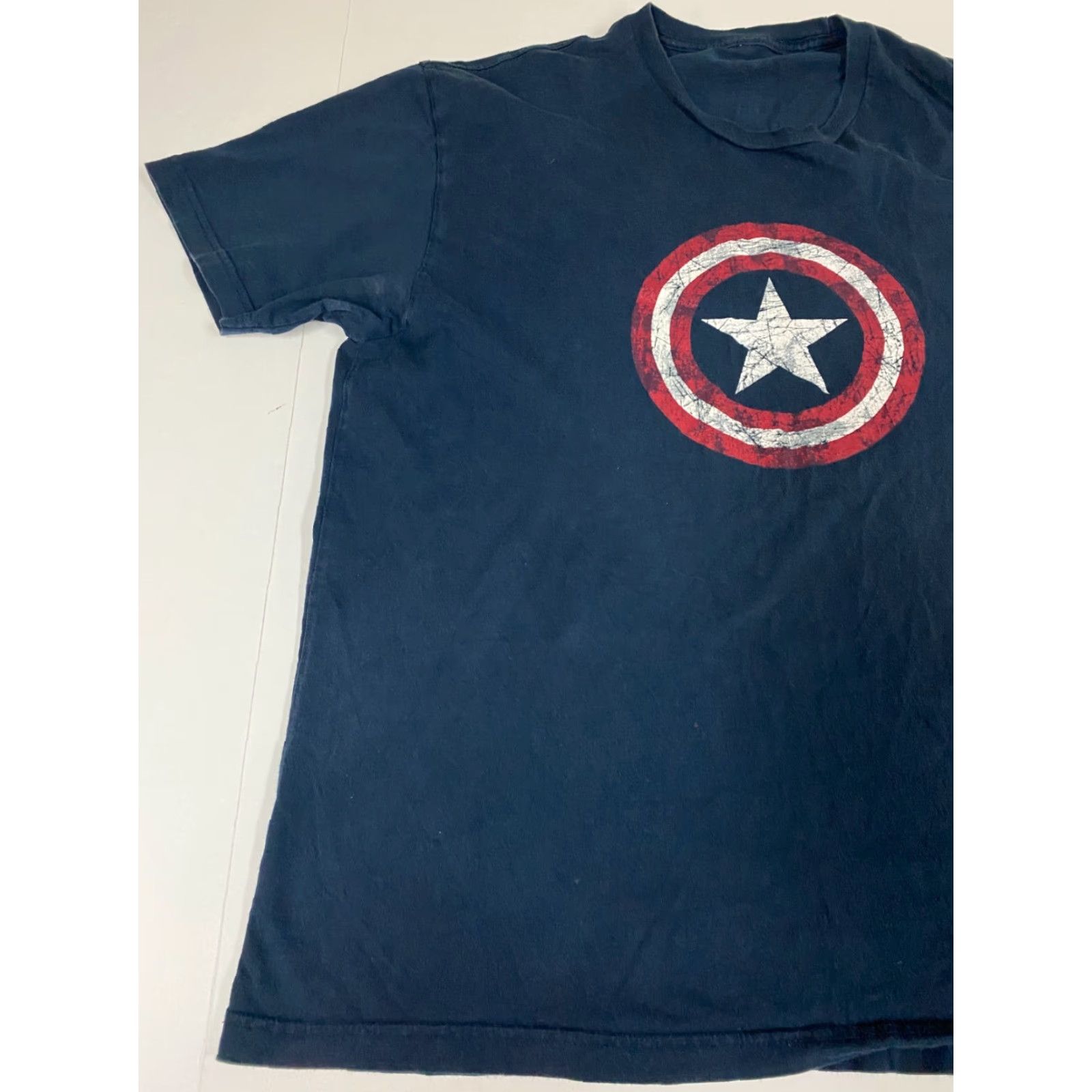 Vintage Marvel Captain America Mens Shirt XL Blue Short Sleeve Crew Neck T-Shirt Logo Stretch Cotton Spandex Regular Size US XL / EU 56 / 4 - 3 Thumbnail