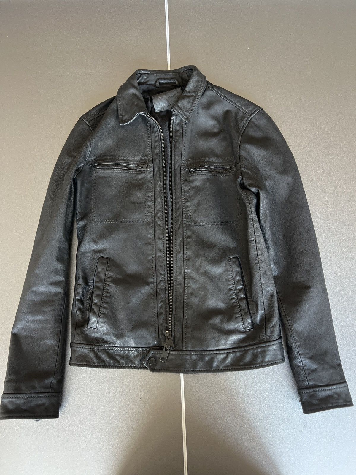 image of Allsaints Black Leather Jacket, Men's (Size XS)