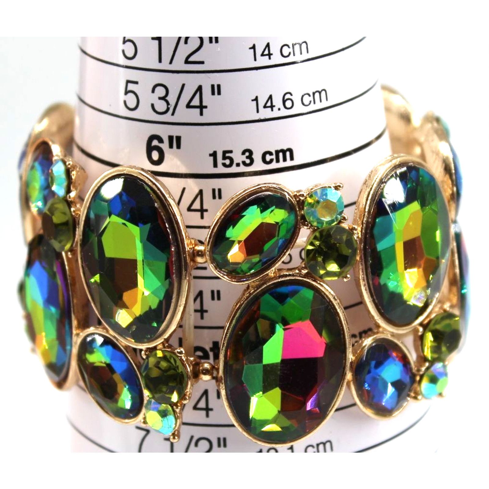 Other Aurora Borealis Large Rhinestone Cuff Bracelet • 1.5" Wide Size ONE SIZE - 3 Thumbnail