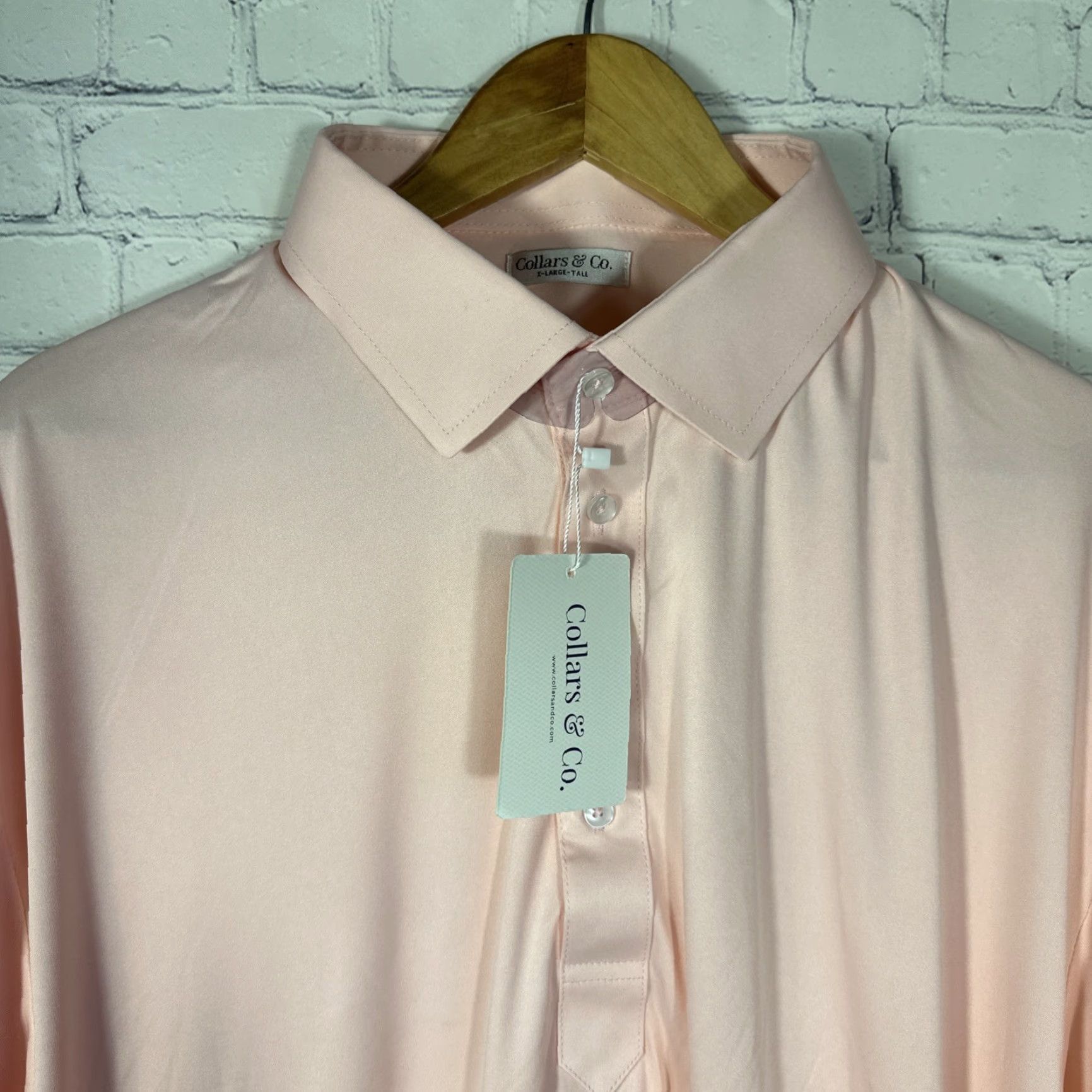 CO COLLARS & CO Polo Dress Shirt Mens XL Tall Pink Solid Stretch Golf Short Sleeve Spread Collar Size US XL / EU 56 / 4 - 2 Thumbnail