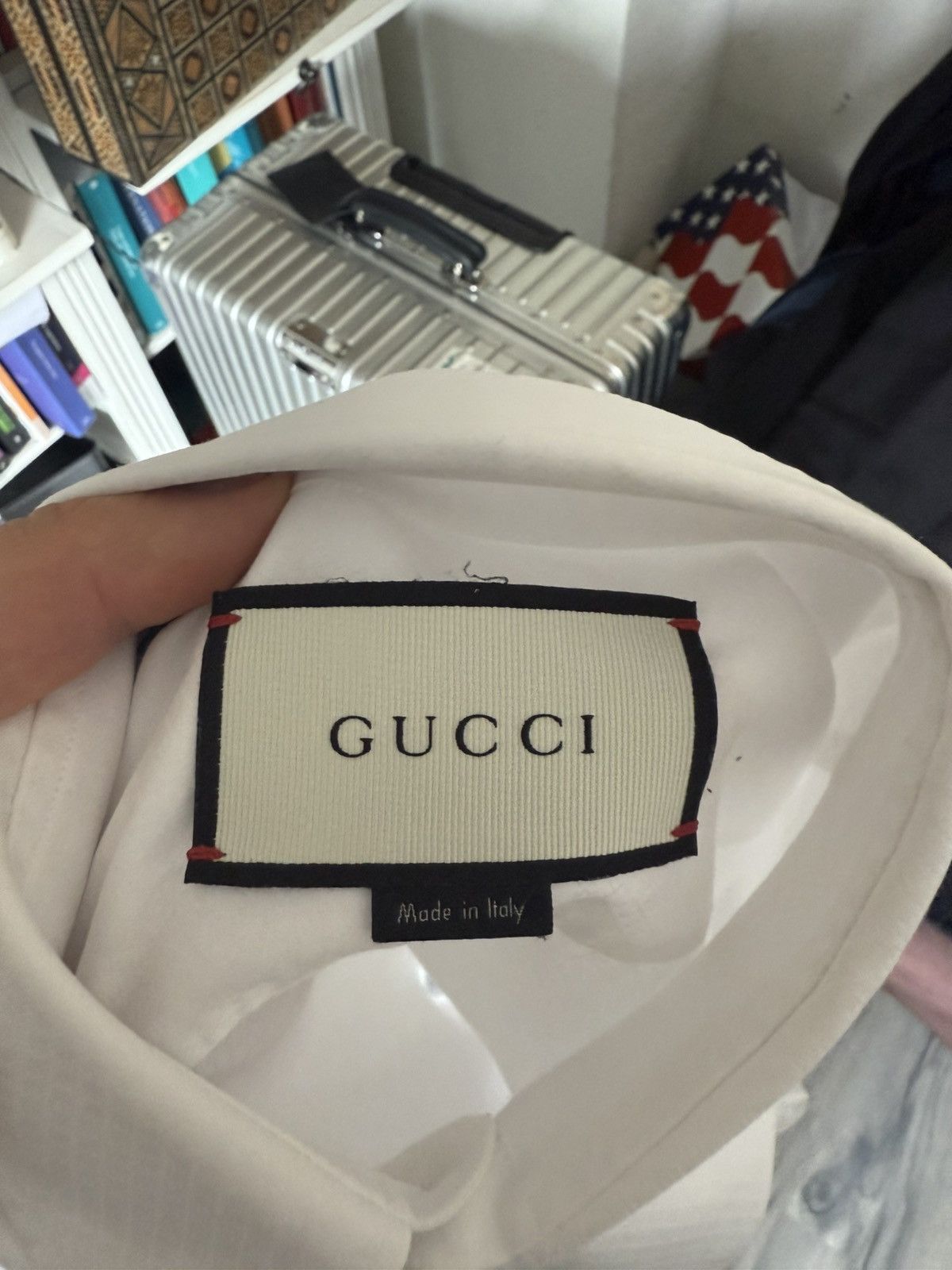 Gucci White Diamond-Pattern Textured Cotton Shirt Size US M / EU 48-50 / 2 - 12 Thumbnail