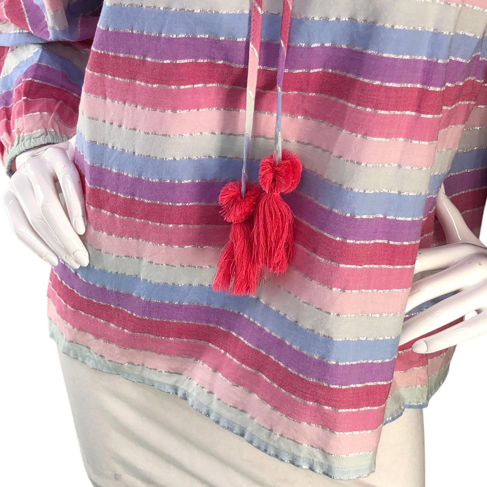 J.Crew J Crew Size S Top Peasant Metallic Pastel Stripe Oversized Size S / US 4 / IT 40 - 3 Thumbnail
