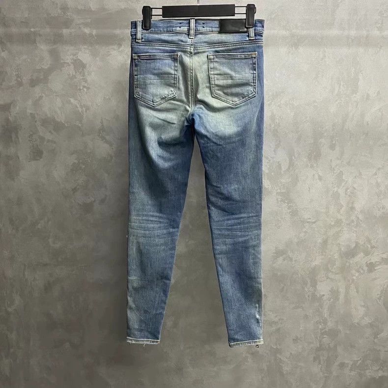 Amiri Amiri blue leather patched zipper jeans Size US 26 / EU 42 - 1 Thumbnail