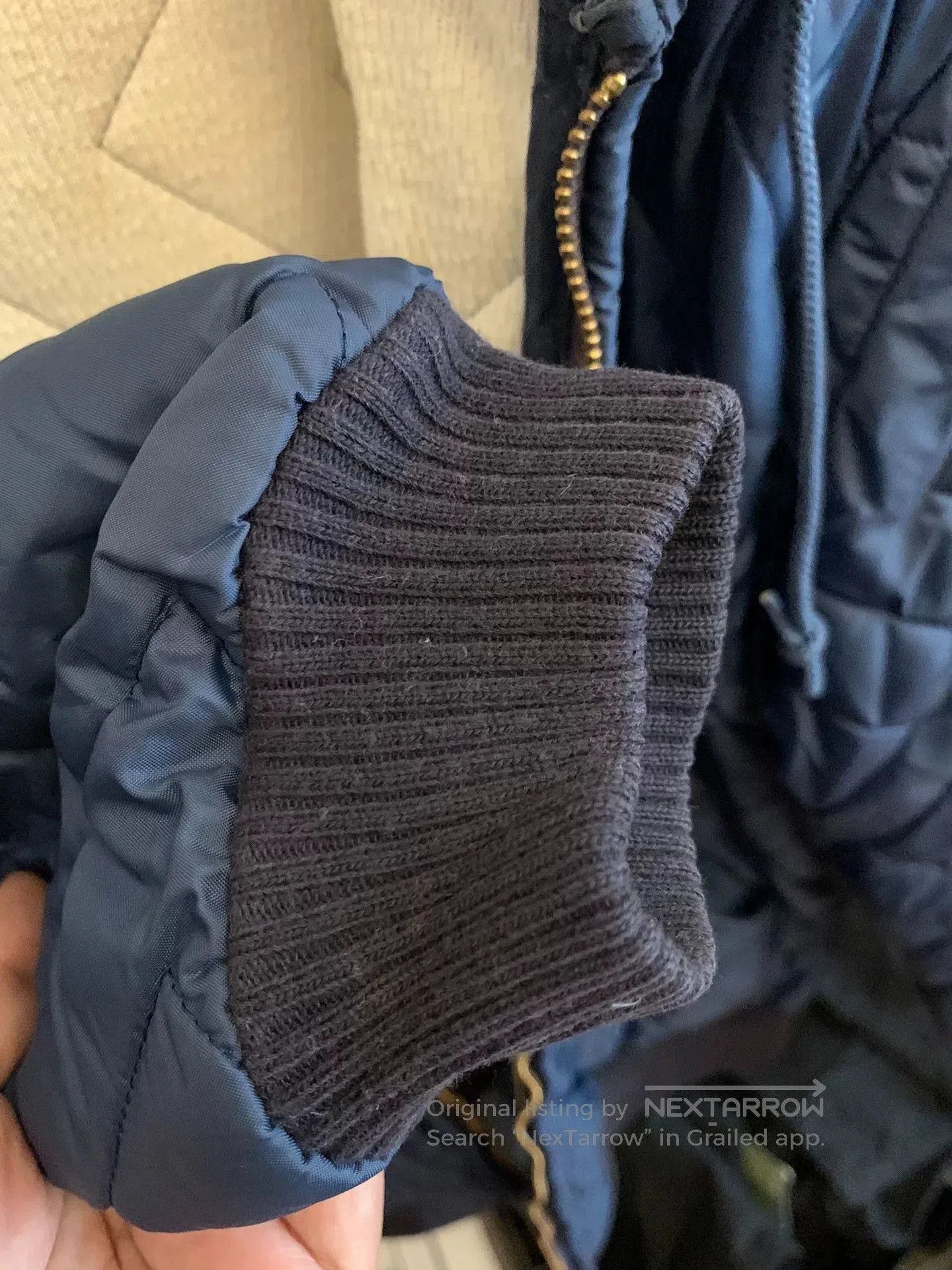 Japanese Brand navy quilted hooded jacket with fleece lining. Size US S / EU 44-46 / 1 - 4 Thumbnail