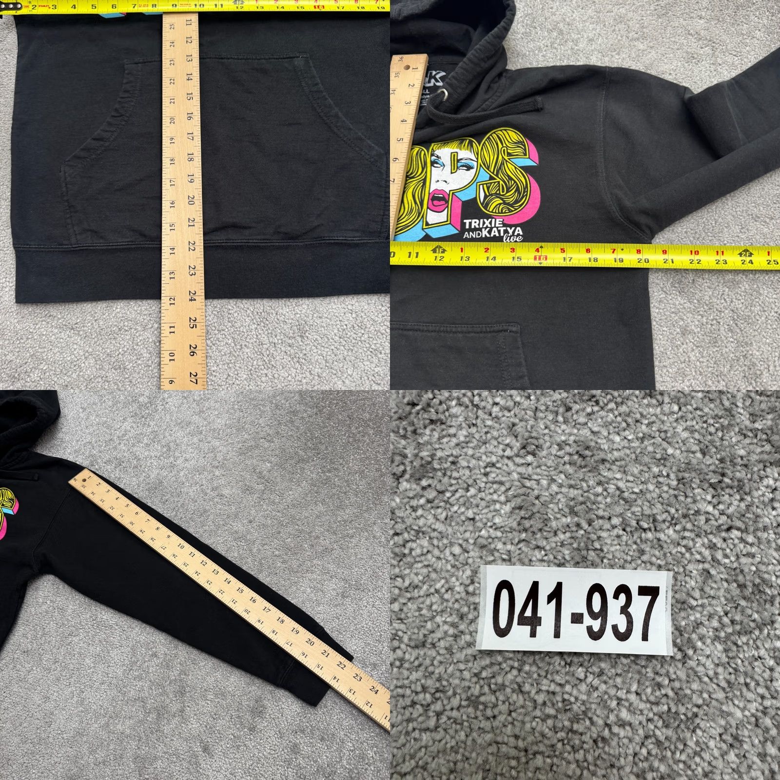 Vintage Trixie & Katya Live Greetings Flops Tour Merch Pullover Hoodie Sweatshirt Small Unisex Adults Black Cotton Polyester Hoodie Size US S / EU 44-46 / 1 - 8 Thumbnail