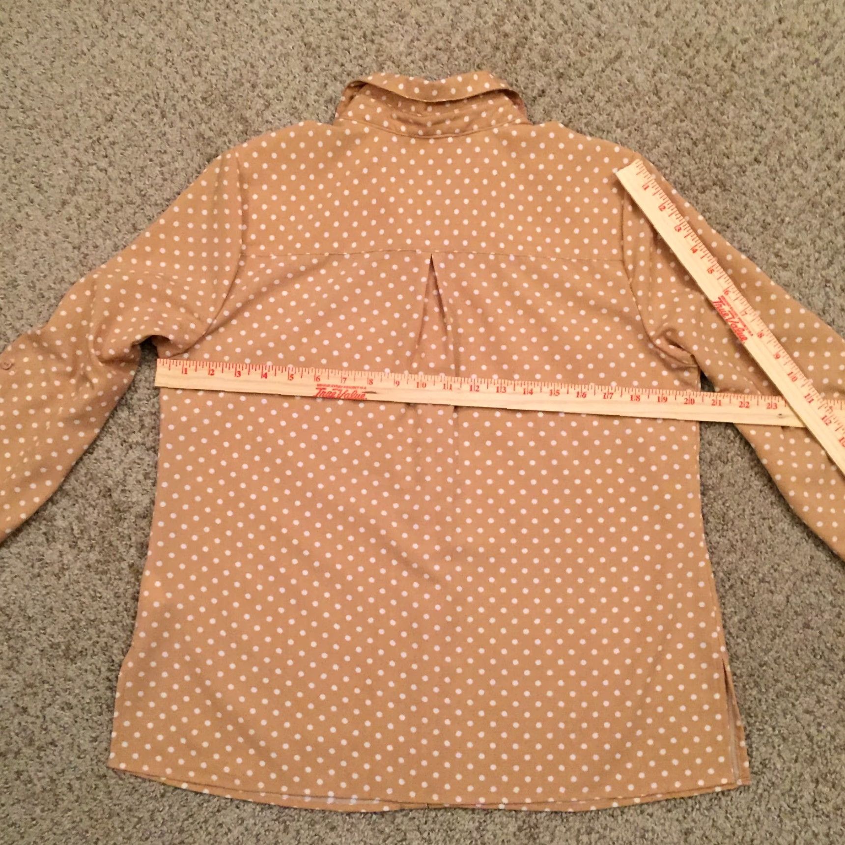 Vintage Notations Petite Womens PL Beige Polka Dot Roll Tab Sleeve Button Front Shirt Size L / US 10 / IT 46 - 7 Thumbnail