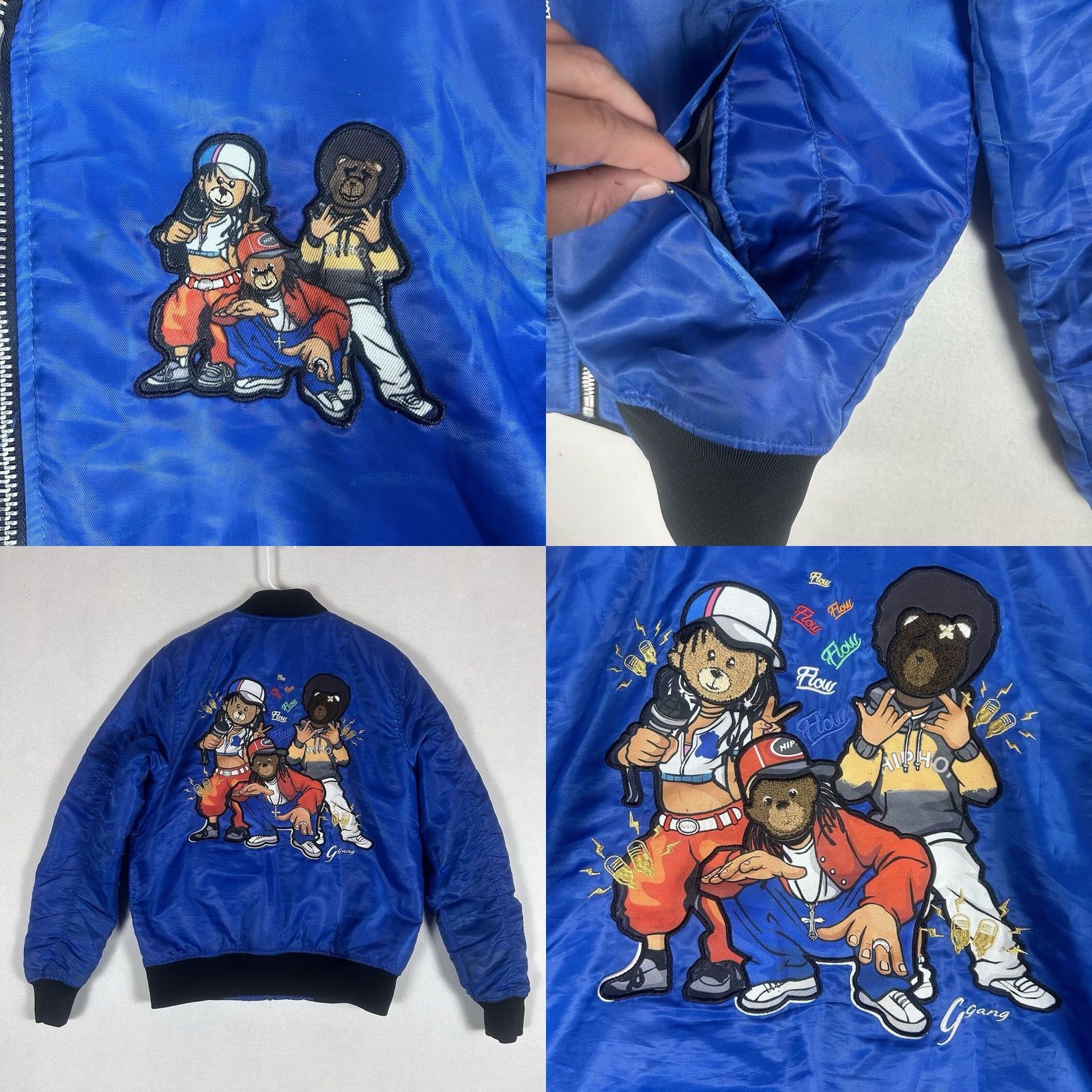 NANGA VINTAGE Bleecker & Mercer Bear Gang Bomber Jacket Nylon Blue Flow Size M Classic Unisex Adults Zip Pockets Full Zip Campaign/Theme Gang Size US M / EU 48-50 / 2 - 8 Thumbnail
