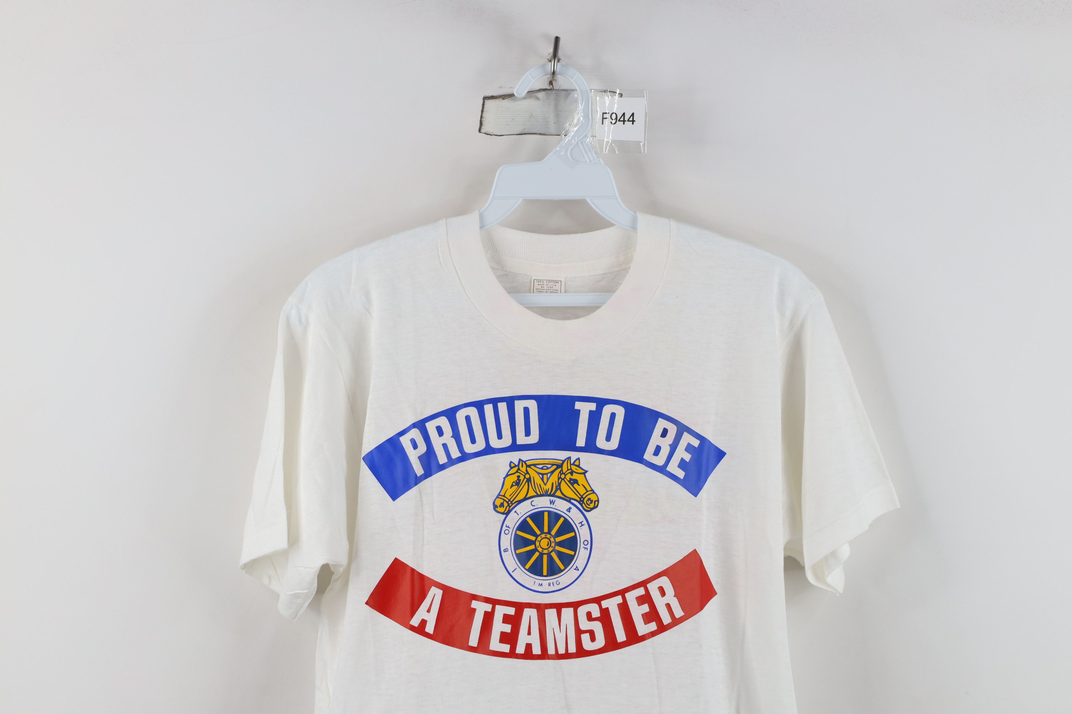 Vintage Vintage 70s A Teamster Union Short Sleeve T-Shirt White USA Size US L / EU 52-54 / 3 - 2 Thumbnail