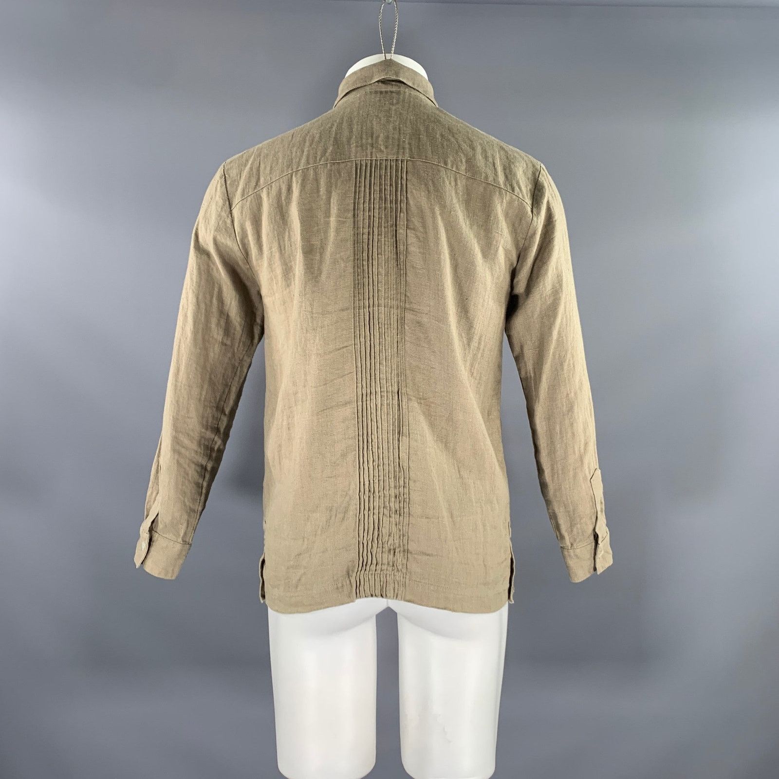 Other CARMEN RION S Green Olive Pleated Linen Long Sleeve Shirt Size US S / EU 44-46 / 1 - 3 Thumbnail