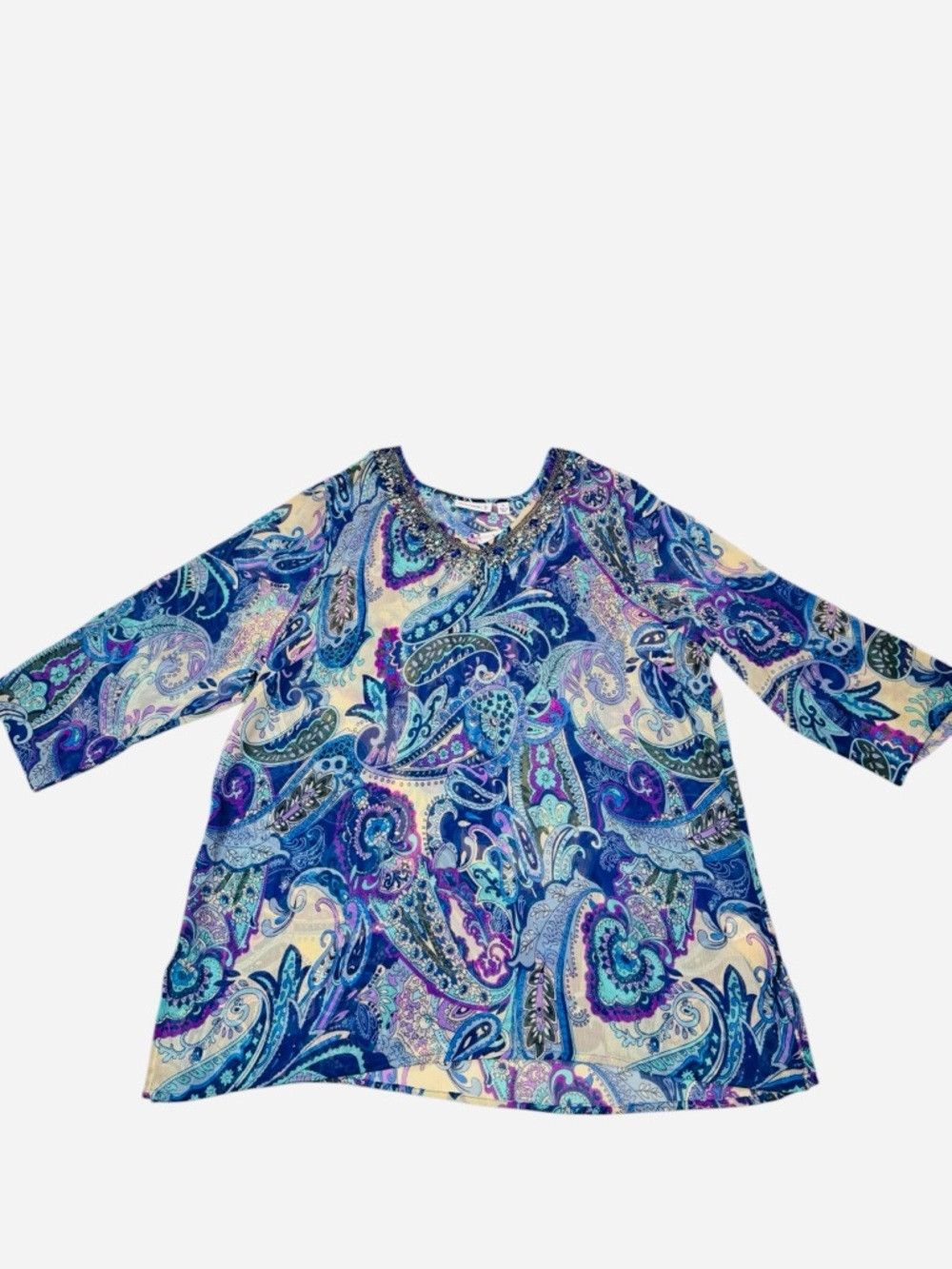 Other NWT New Susan Graver Paisley V-Neck Tunic with Embellished Size XL / US 12-14 / IT 48-50 - 2 Thumbnail