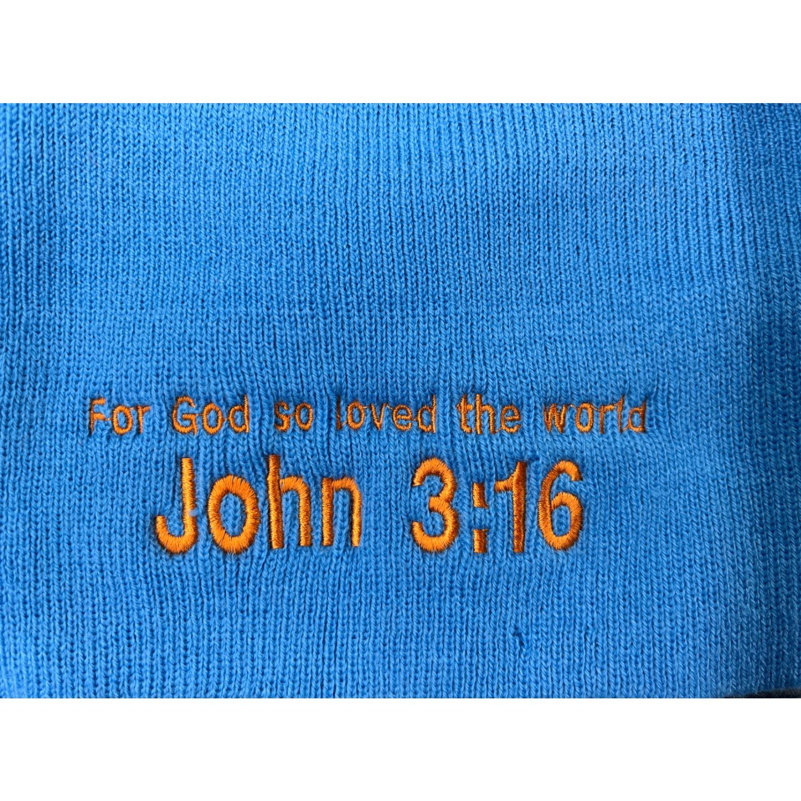Vintage John 3:16 Beanie Hat Adult One Size Blue Acrylic Knit God So Loved The World Mens Size ONE SIZE - 2 Thumbnail
