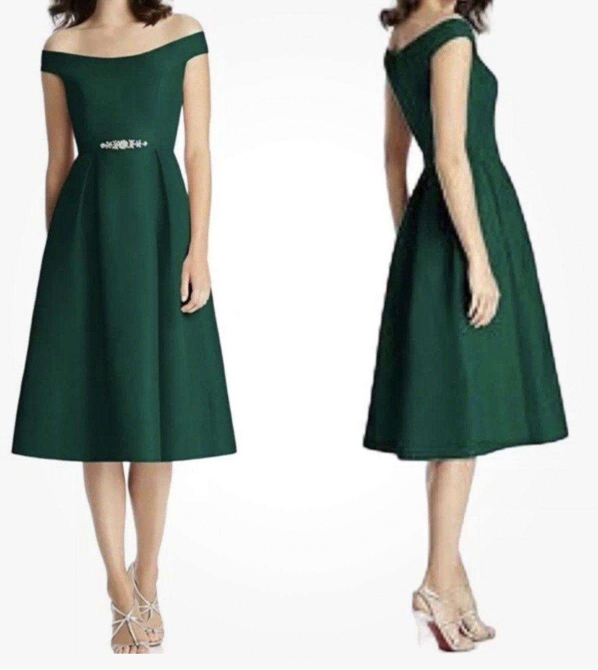 Jenny Packham Jenny Peckham NWT Bardot satin hunter emerald green brides Size S / US 4 / IT 40 - 1 Thumbnail