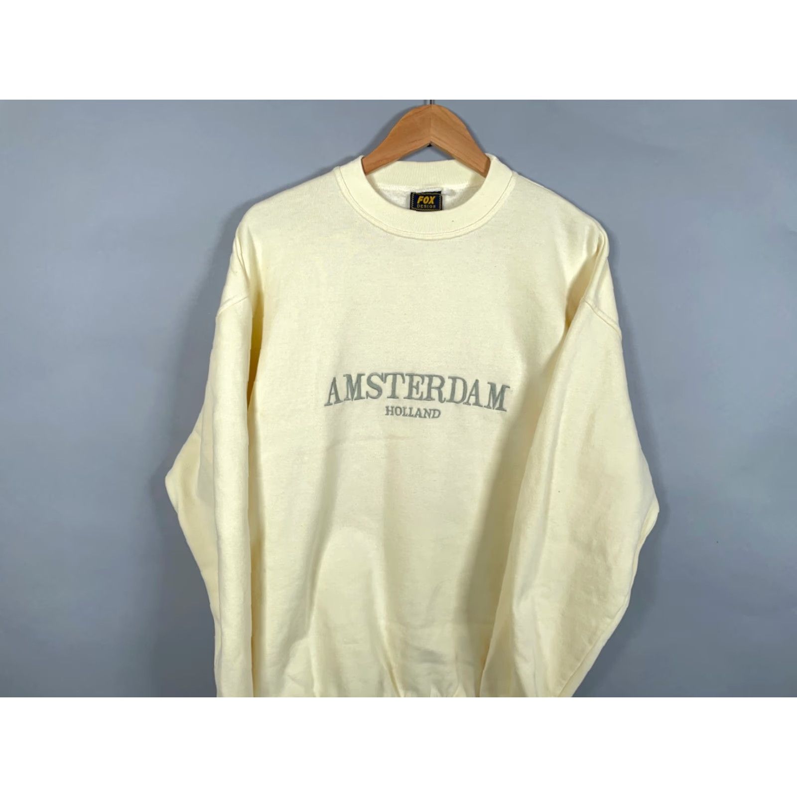 Vintage VINTAGE Amsterdam Holland Sweatshirt Adult Large Pale Yellow Embroidered Crewneck Mens Regular Logo Graphic Print 90s Retro Countries Size US L / EU 52-54 / 3 - 4 Thumbnail