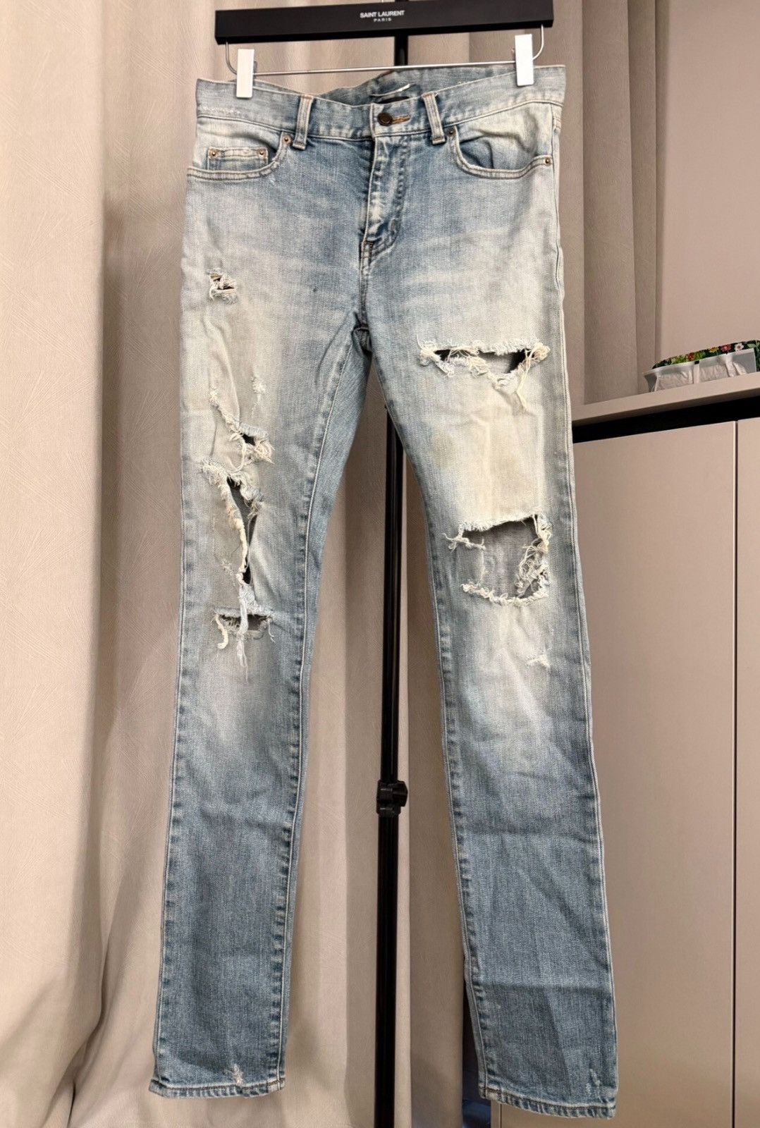 Saint Laurent Paris Saint Laurent SLP 16FW D02 Heavy Destroyed Blue Jeans Size US 29 - 1 Thumbnail