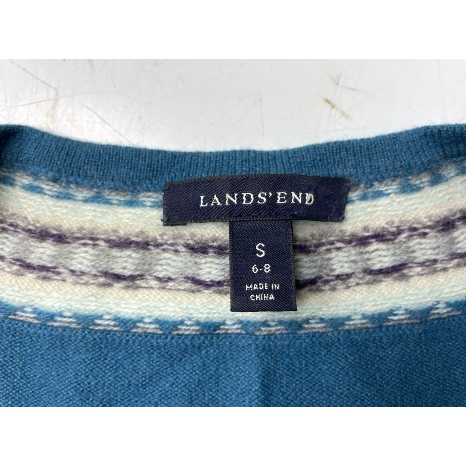 Lands' End Lands' End Sweater 100% Cashmere Fair Isle V-Neck Blue Women's Small Pullover Size S / US 4 / IT 40 - 3 Thumbnail