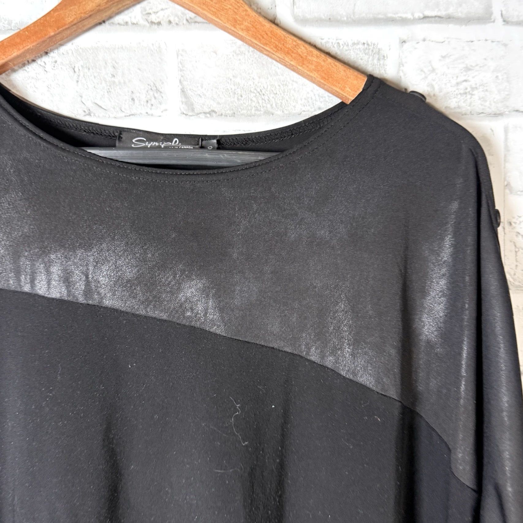 Vintage Sympli Black Stretchy Polyester Blend Long Sleeve Shirt Womens Size 10 Size L / US 10 / IT 46 - 2 Thumbnail